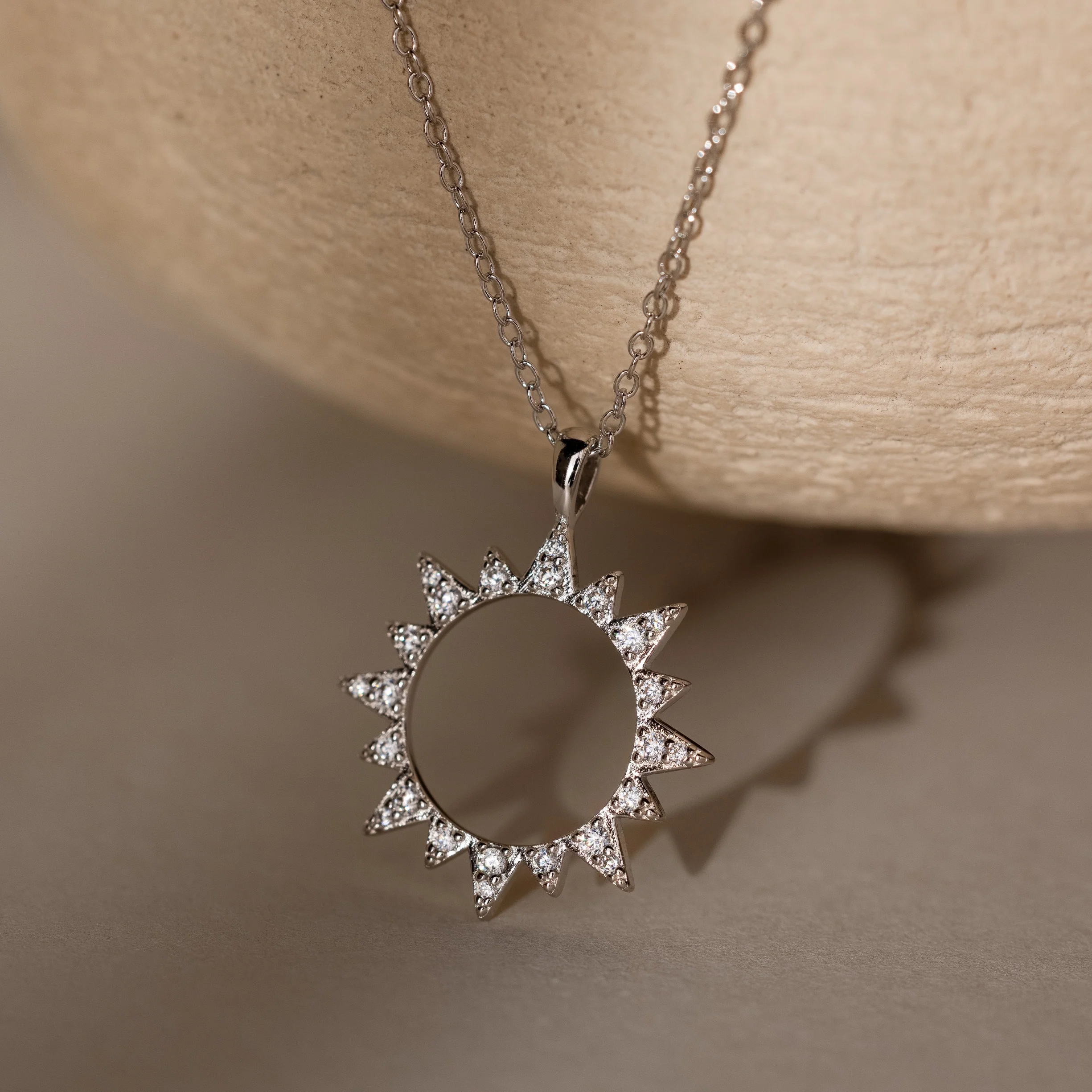 Pave Sun Necklace in Silver - Image 3