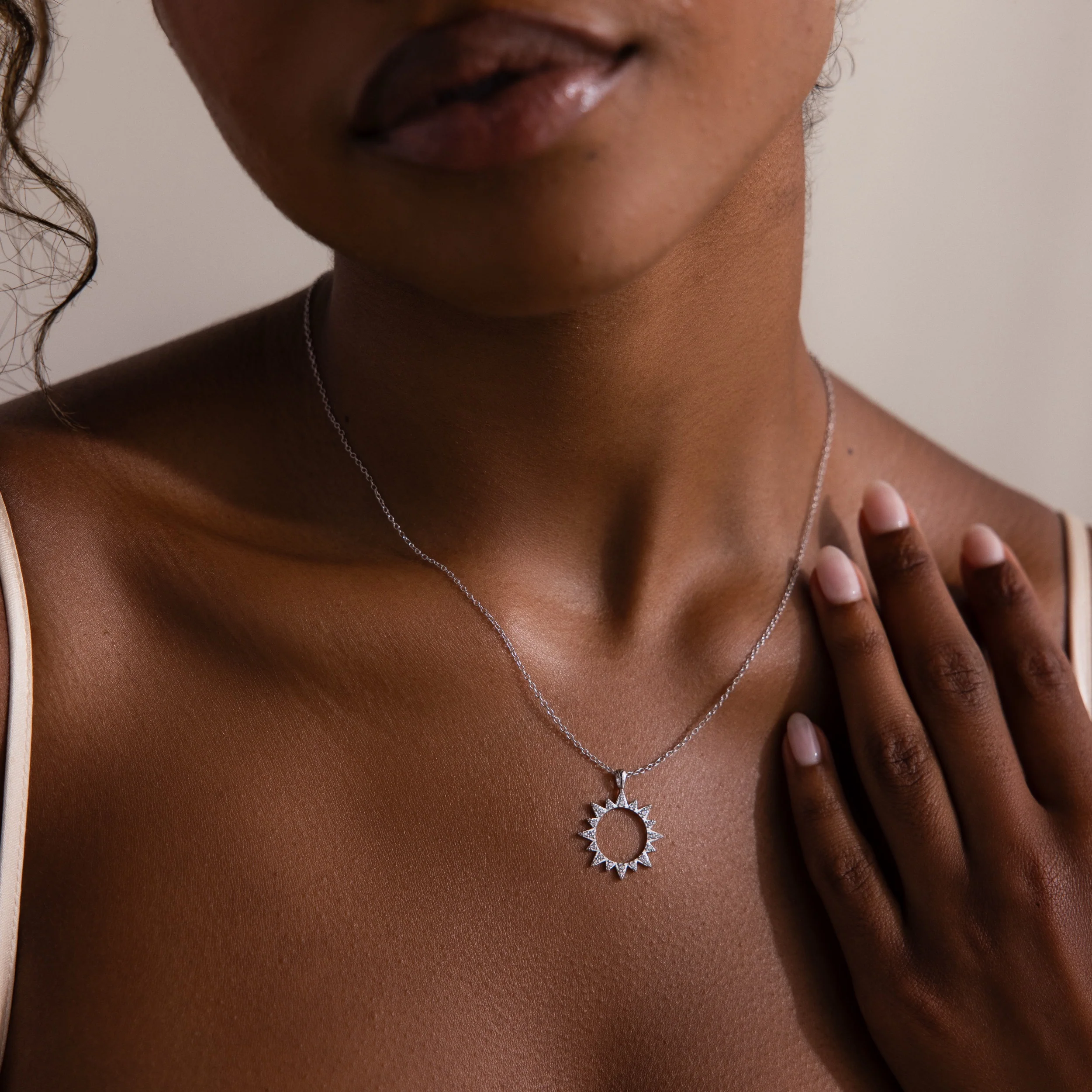 Pave Sun Necklace in Silver - Image 4