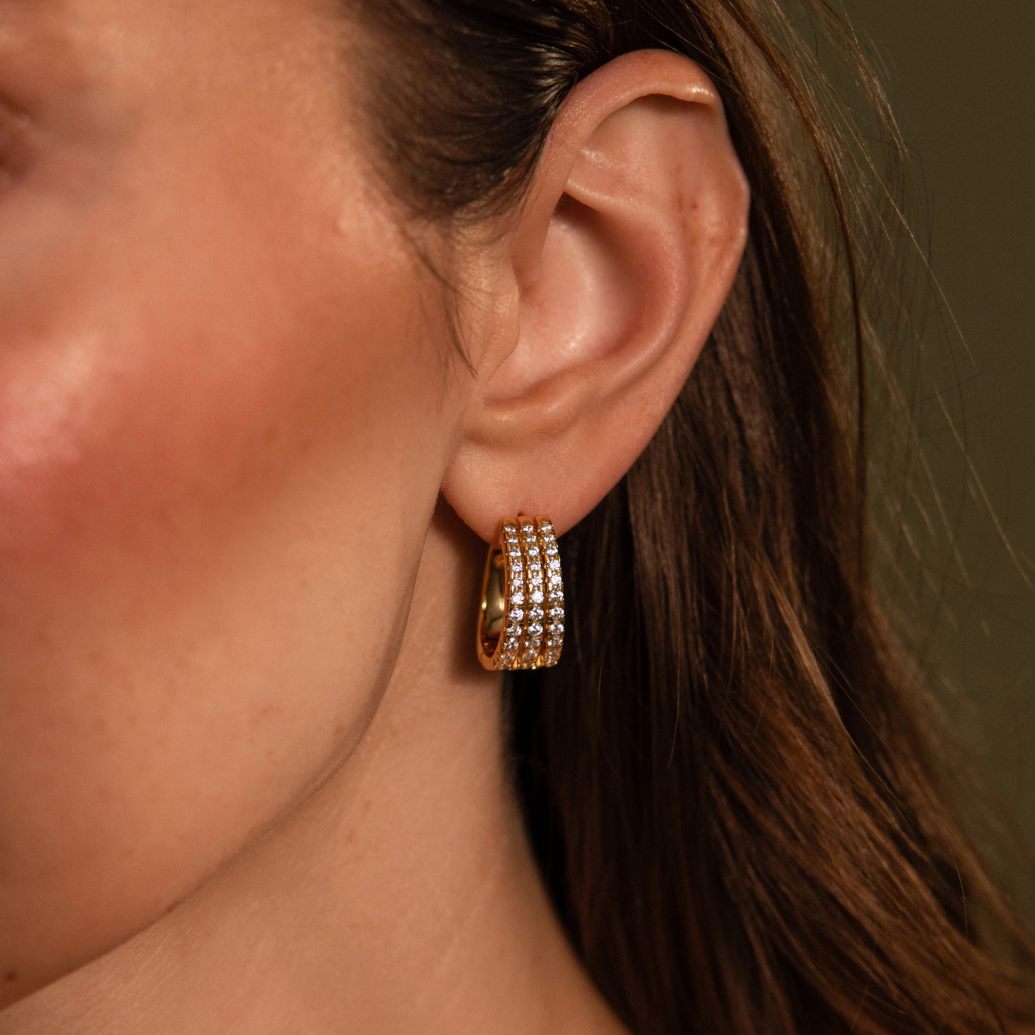 Pave Trio Hoops in 18K Gold - Image 2