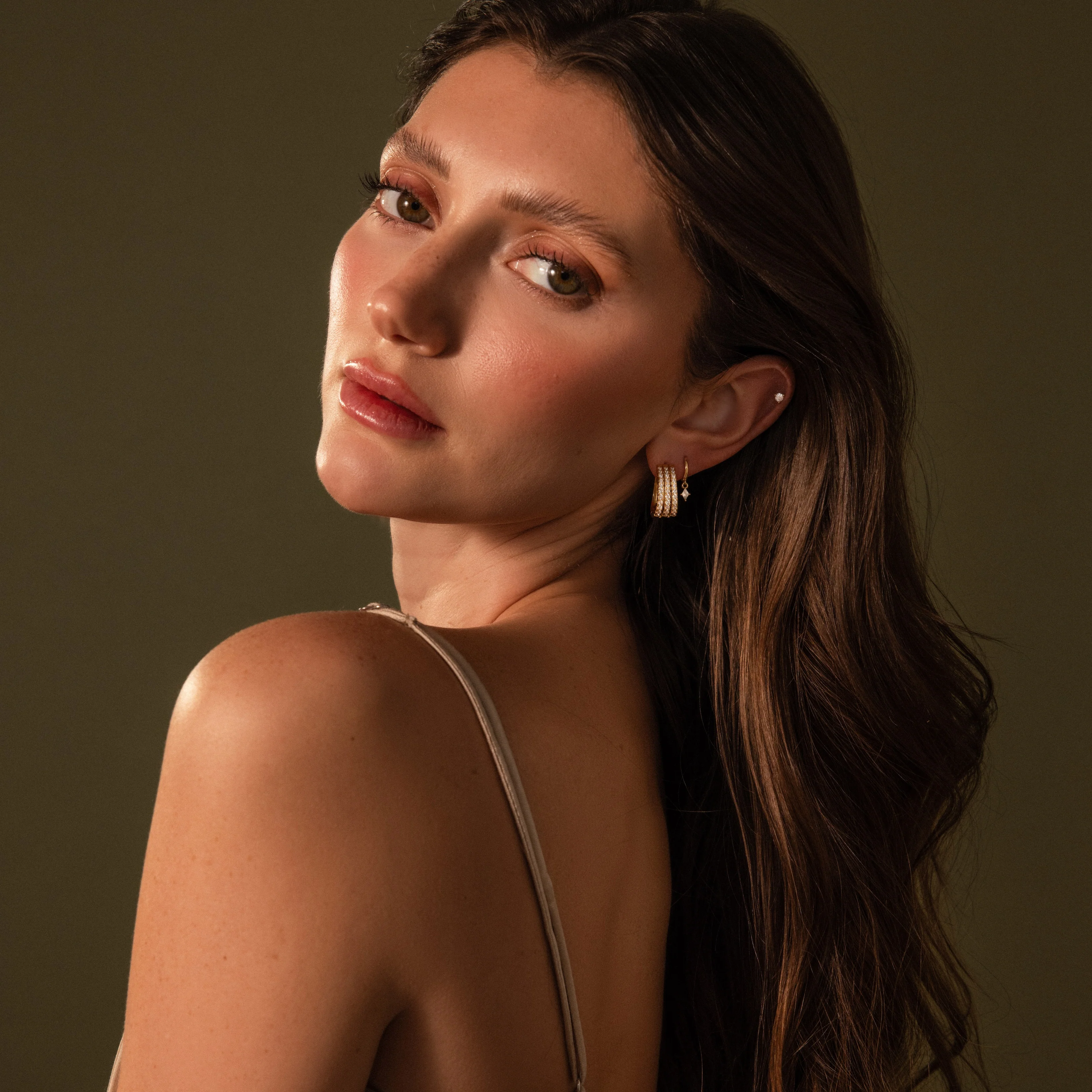 Pave Trio Hoops in 18K Gold - Image 6