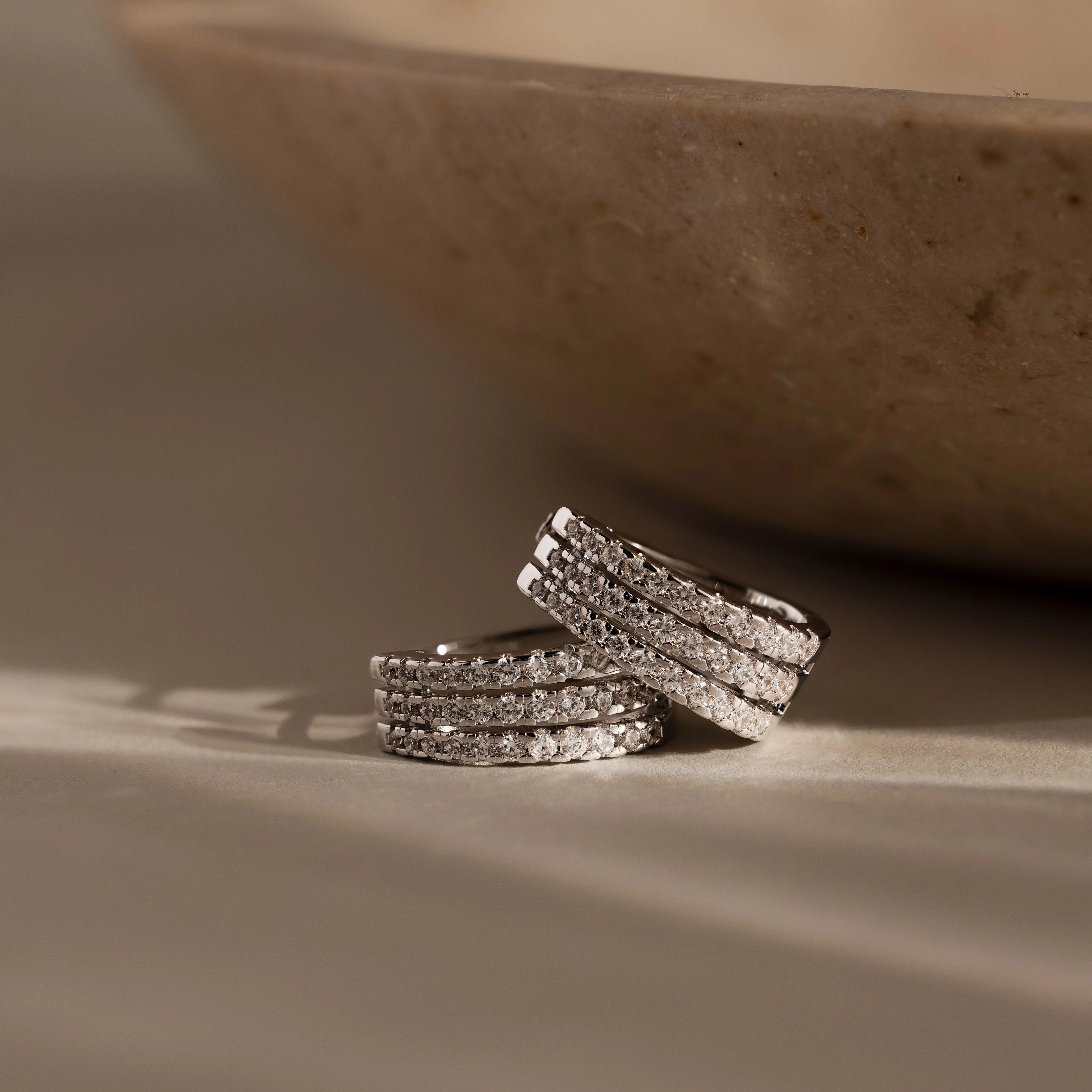 Pave Trio Hoops in Silver - Image 3