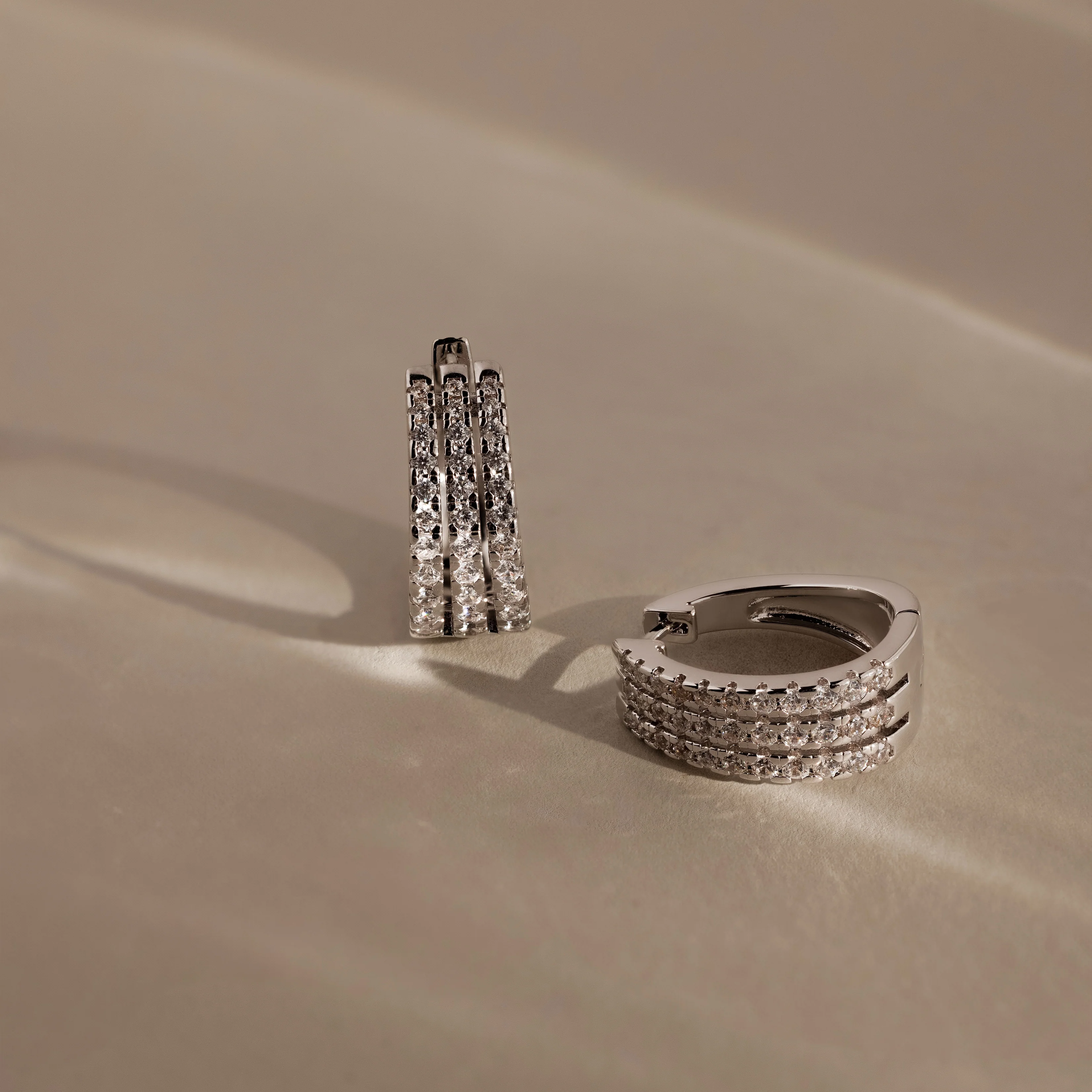 Pave Trio Hoops in Silver - Image 5