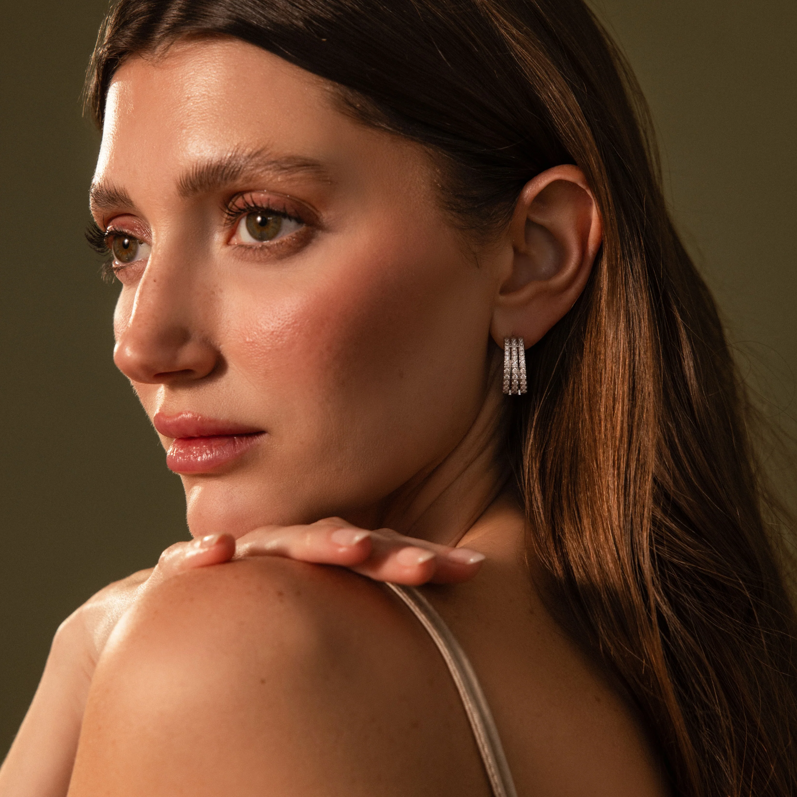 Pave Trio Hoops in Silver - Image 6