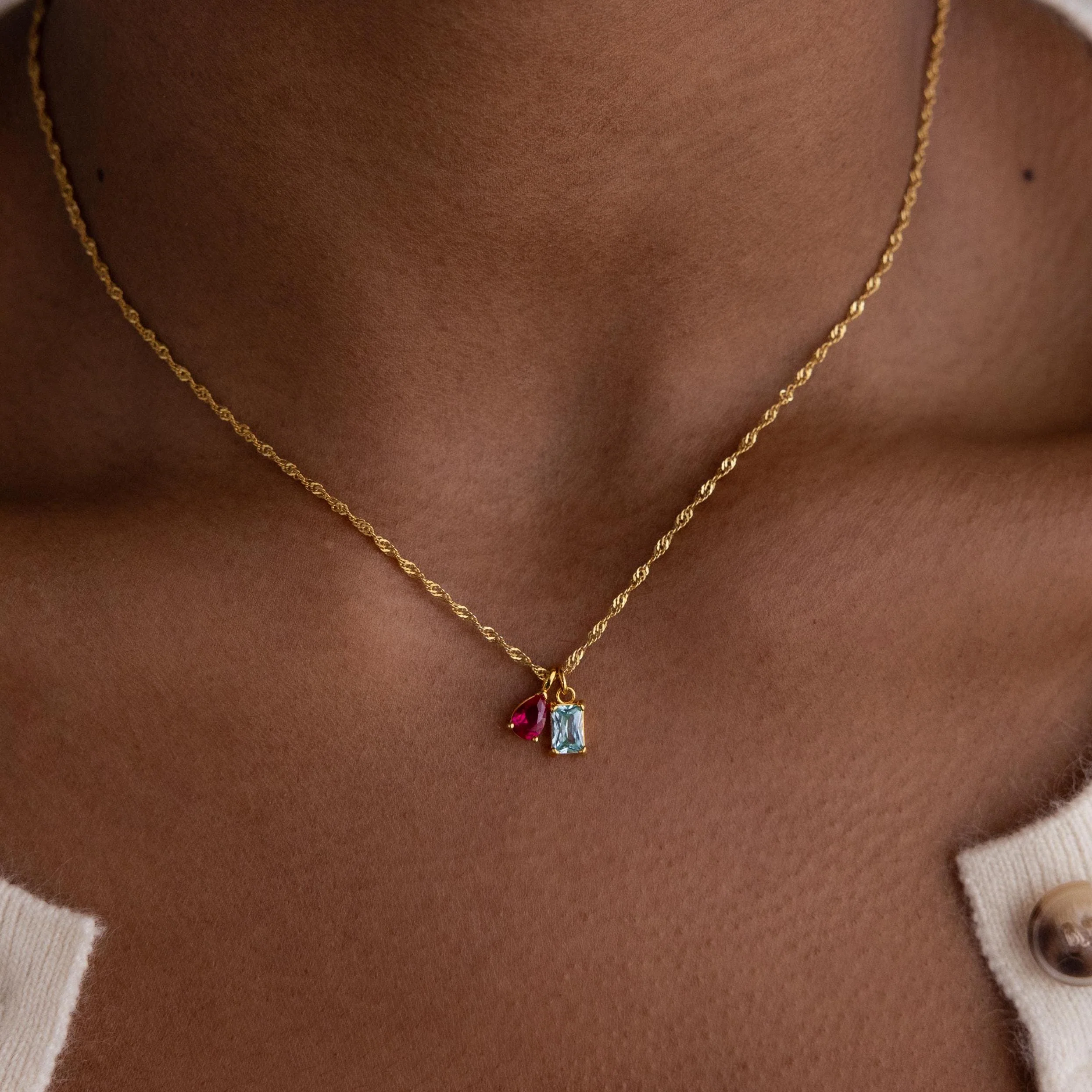 Pear & Baguette Birthstone Charm Set in 18K Gold - Image 2