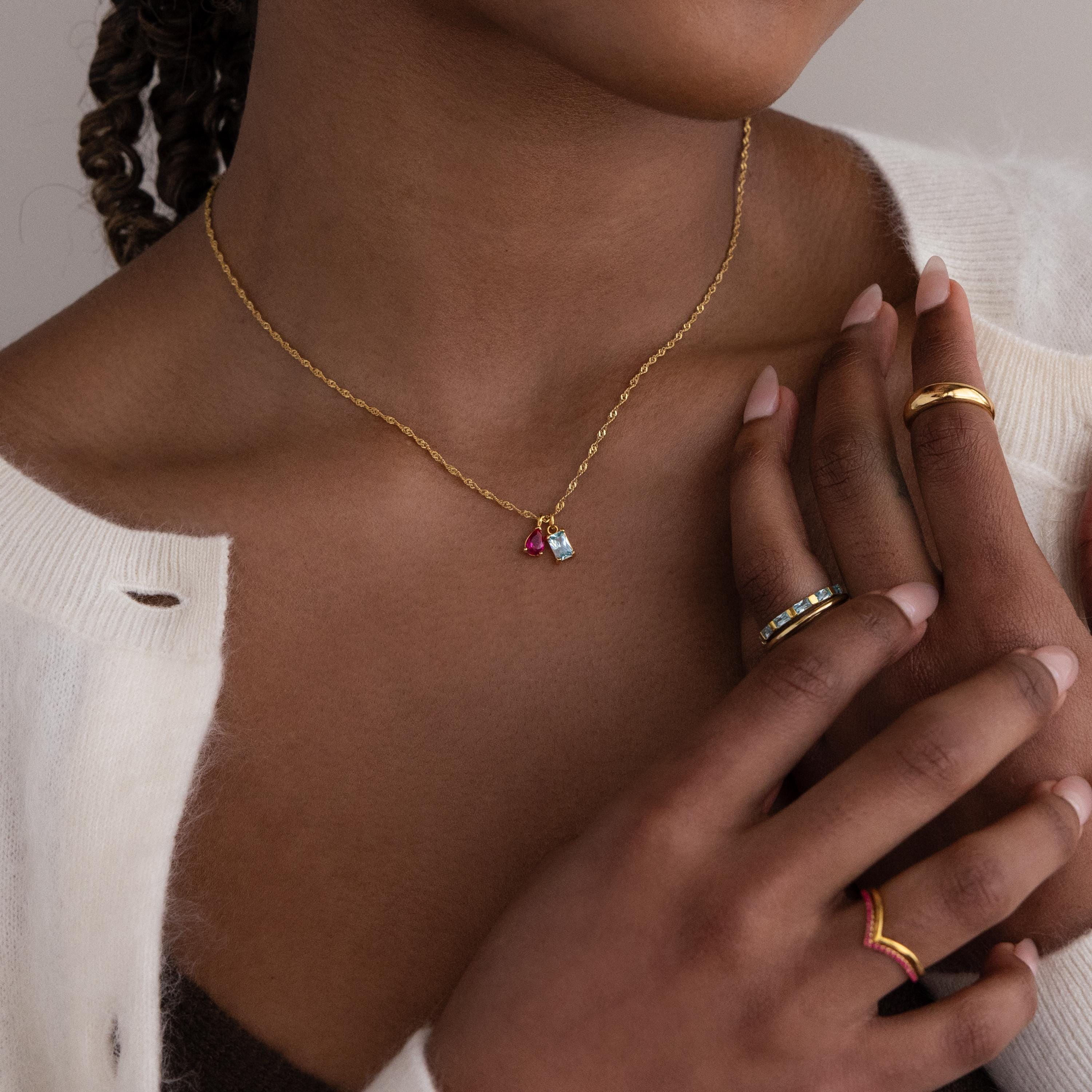 Pear & Baguette Birthstone Charm Set in 18K Gold - Image 6