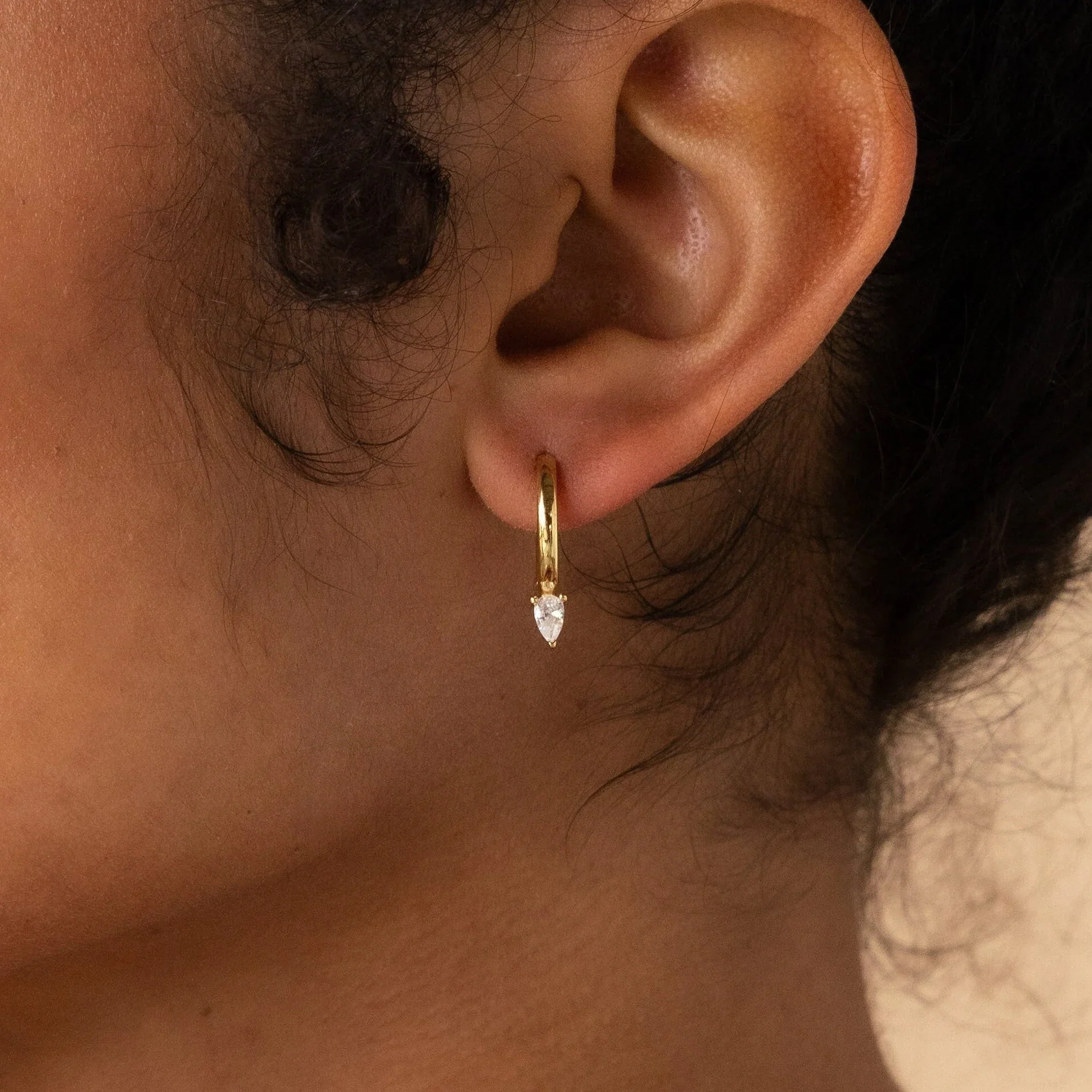 Pear Diamond Drop Hoops - Image 2