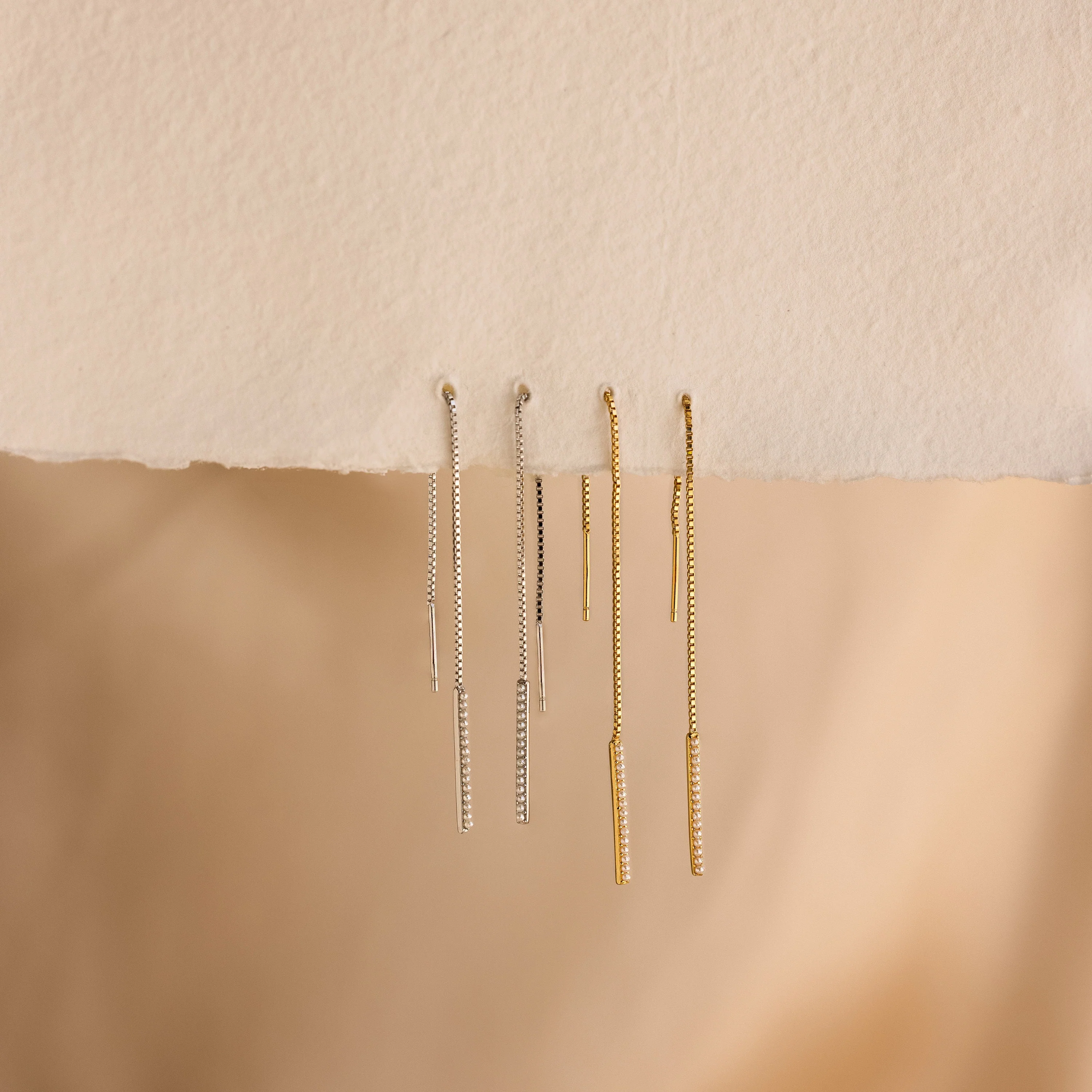 Pearl Bar Threader Earrings - Image 3