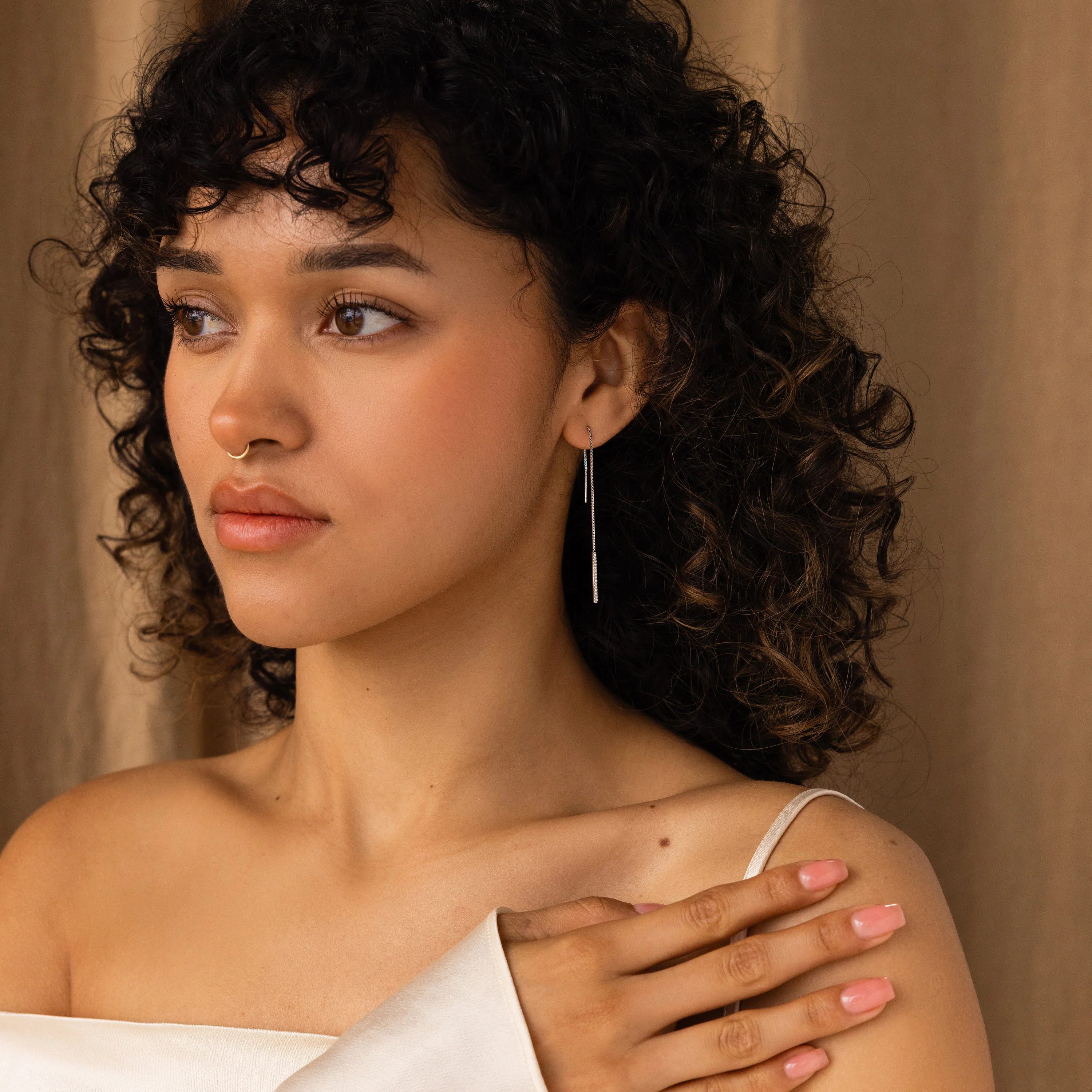 Pearl Bar Threader Earrings - Image 6
