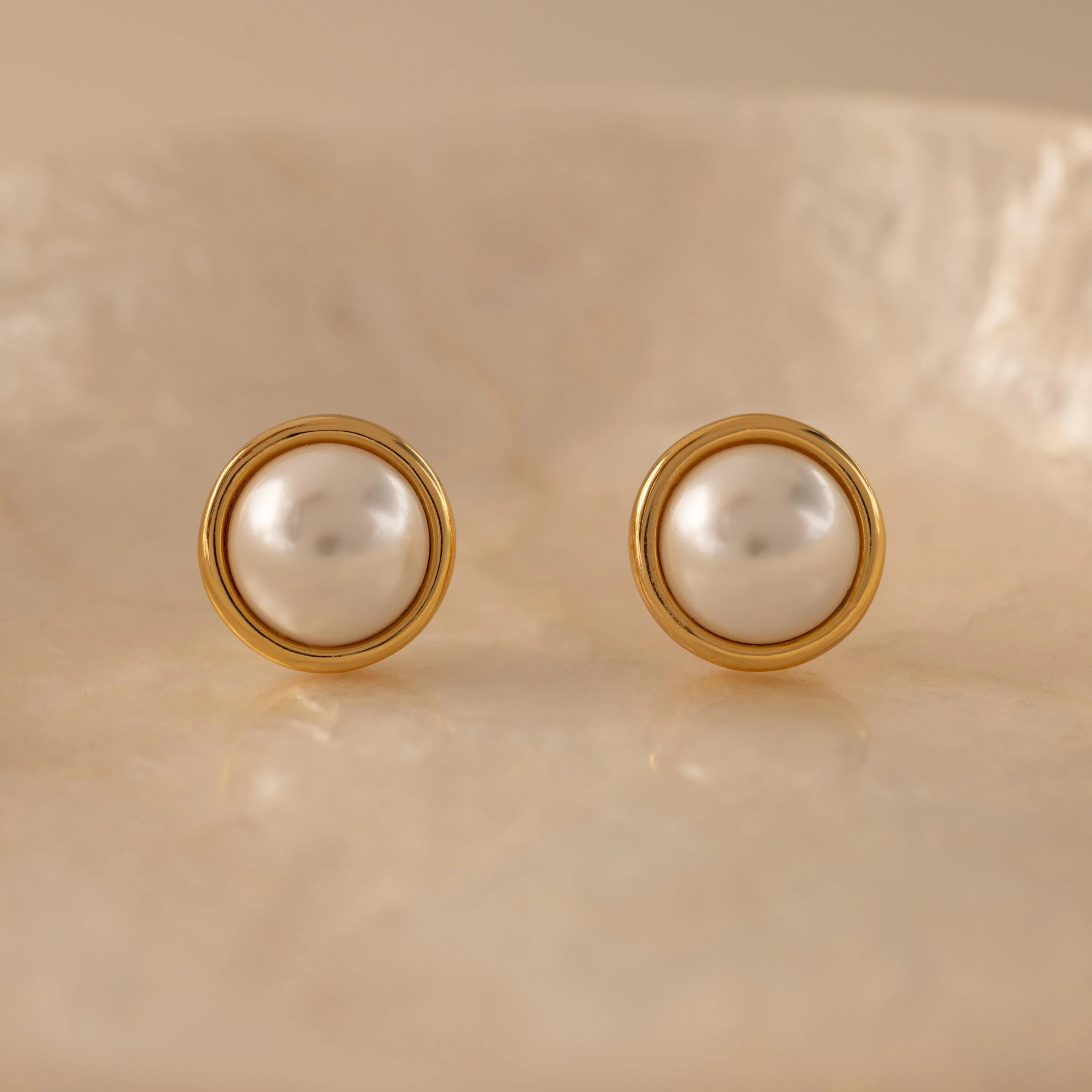 Pearl Bezel Studs in 18K Gold - Image 5
