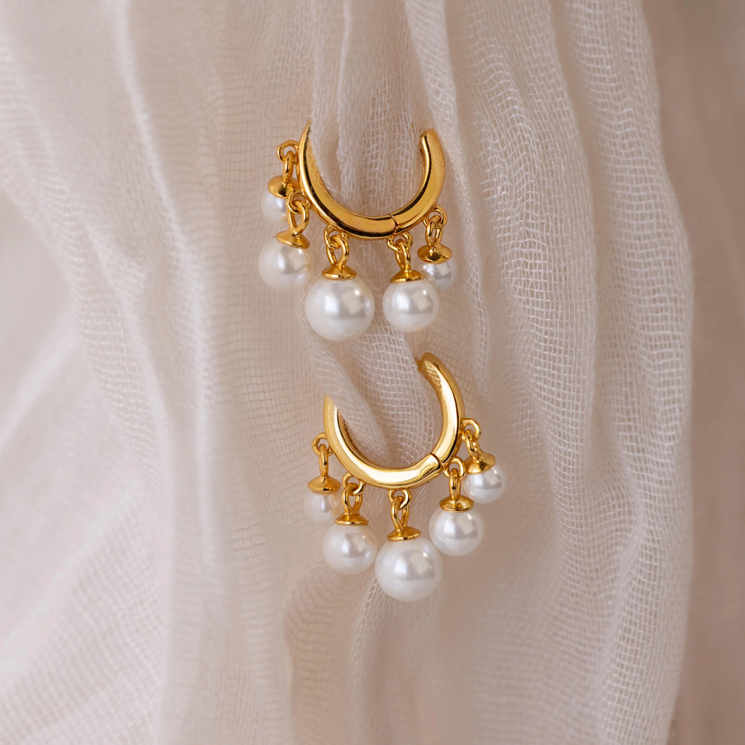 Pearl Chandelier Huggies - Image 7