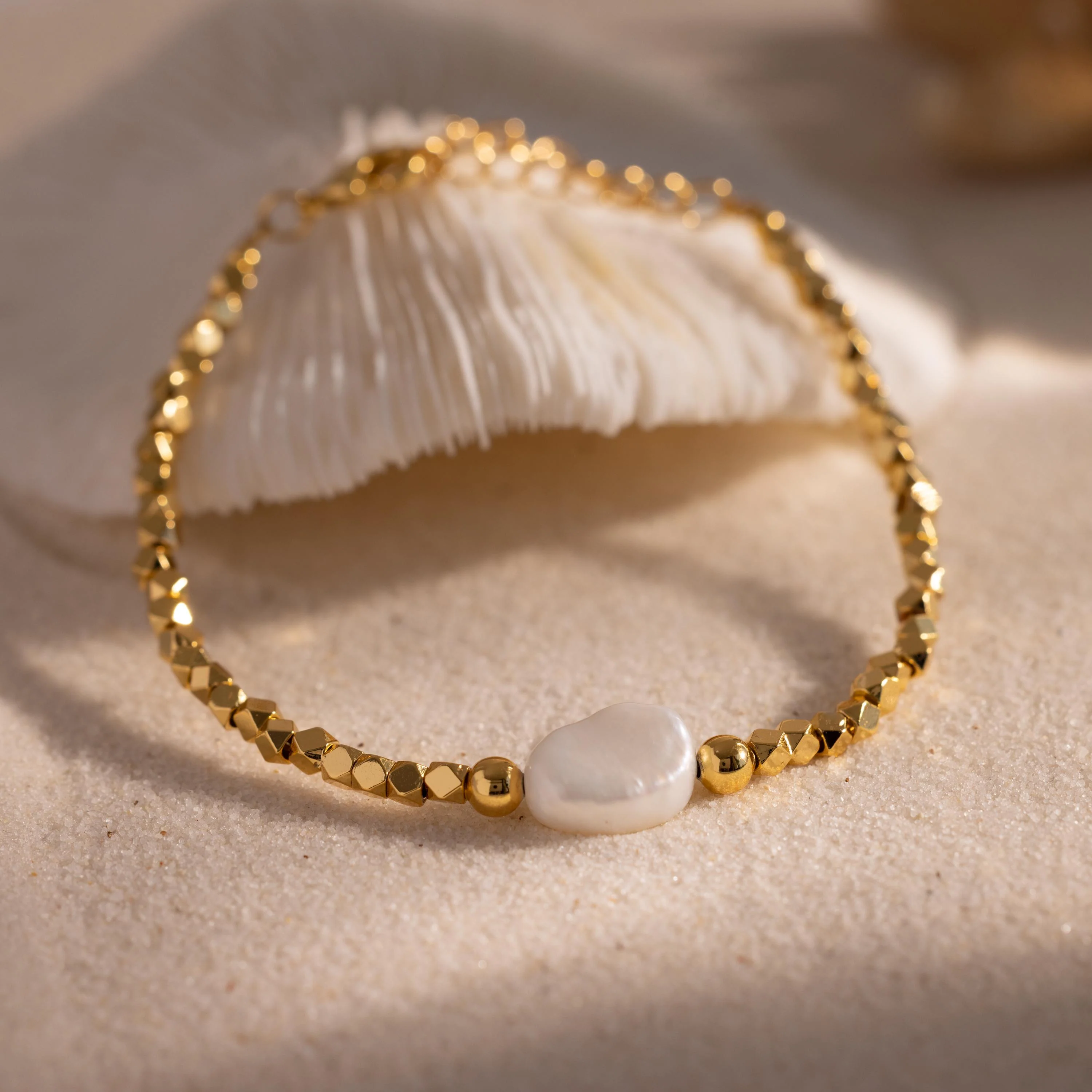 Pearl Charm Beaded Bracelet in 18K Gold - Image 3