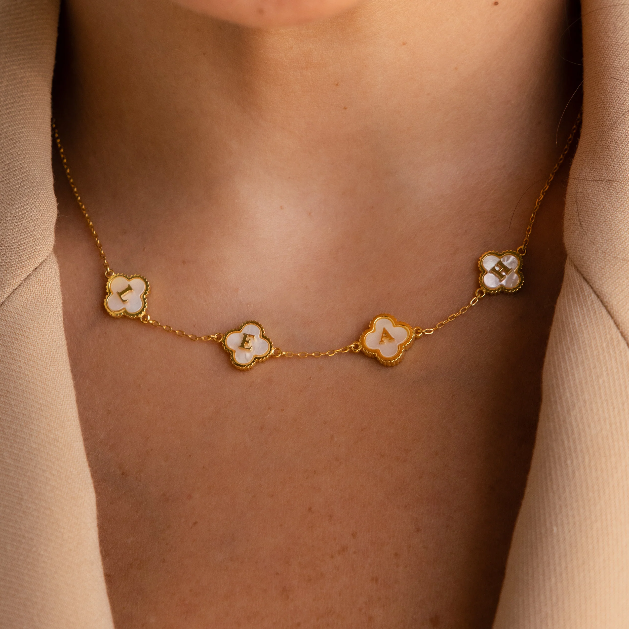 Pearl Clover Letter Necklace - Image 2