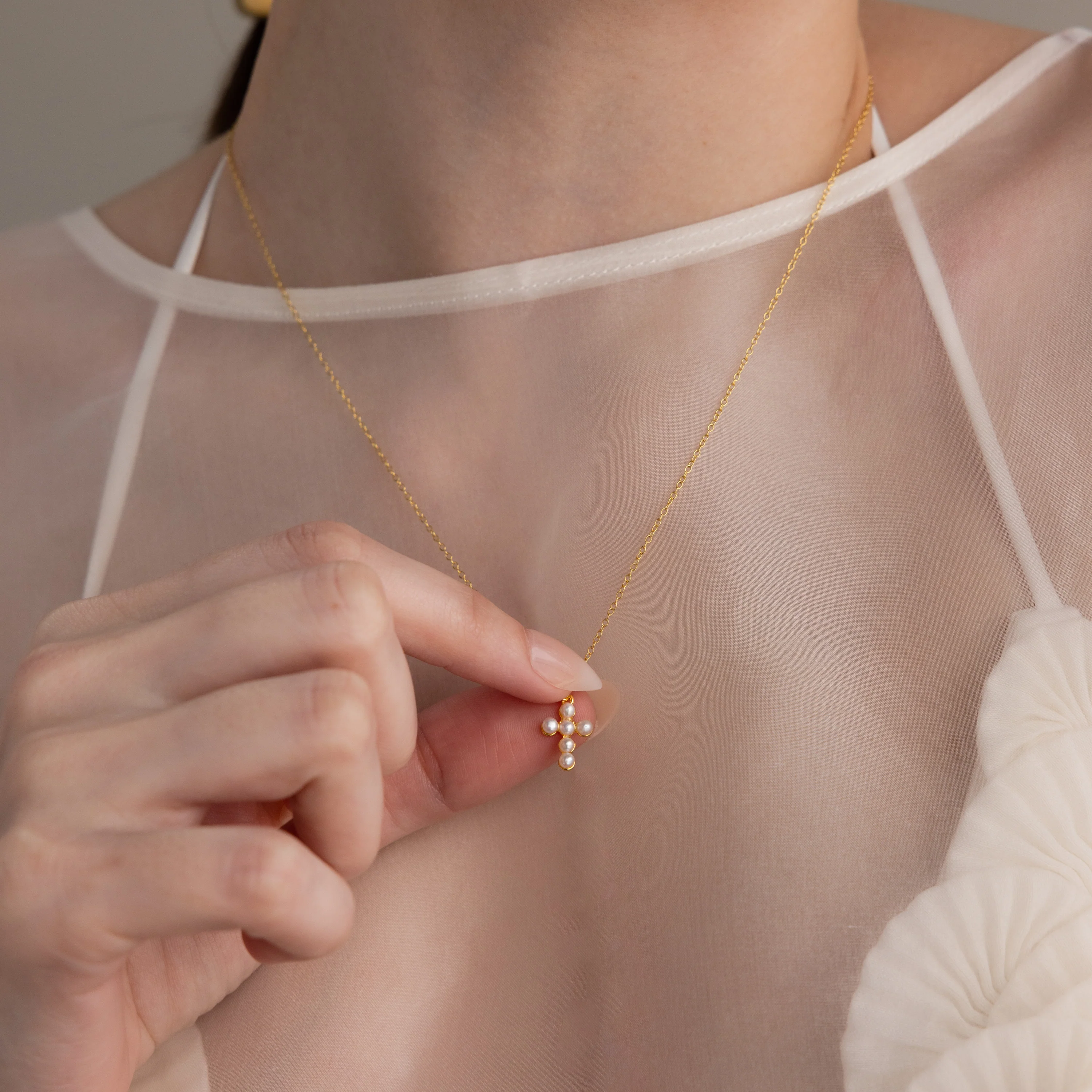 Pearl Cross Necklace - Image 4