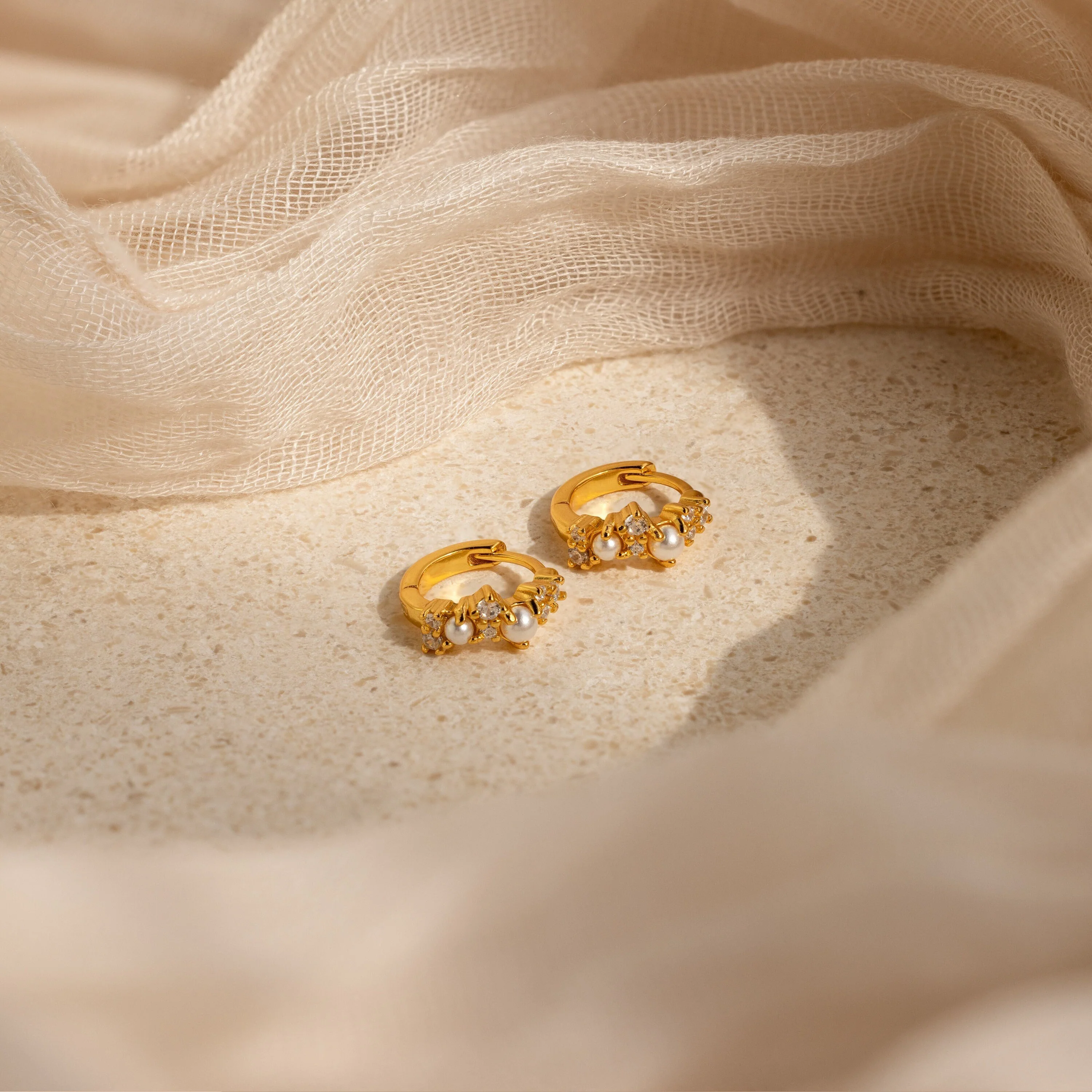 Pearl Diamond Cluster Huggies in 18K Gold - Image 4