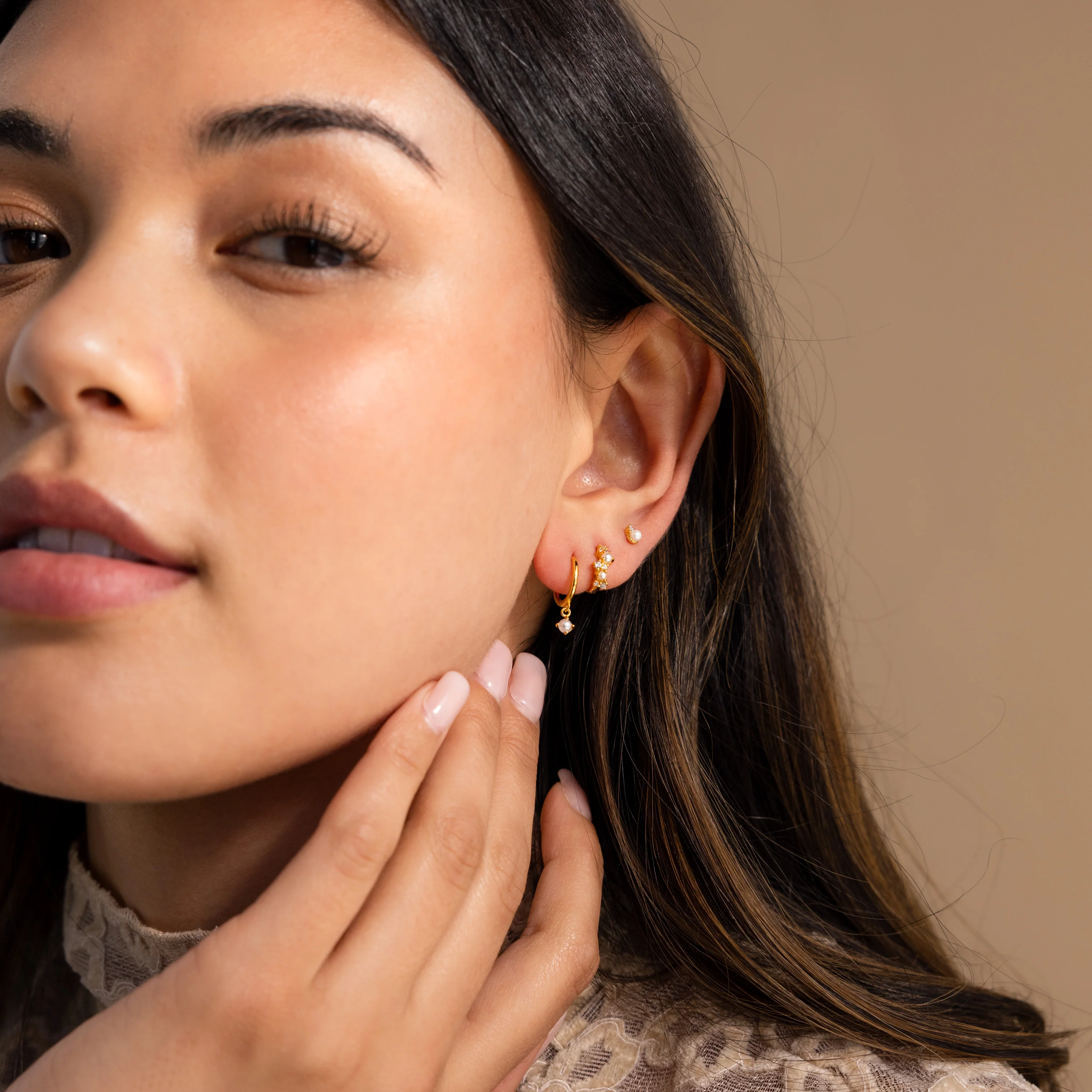 Pearl Diamond Cluster Huggies in 18K Gold - Image 5