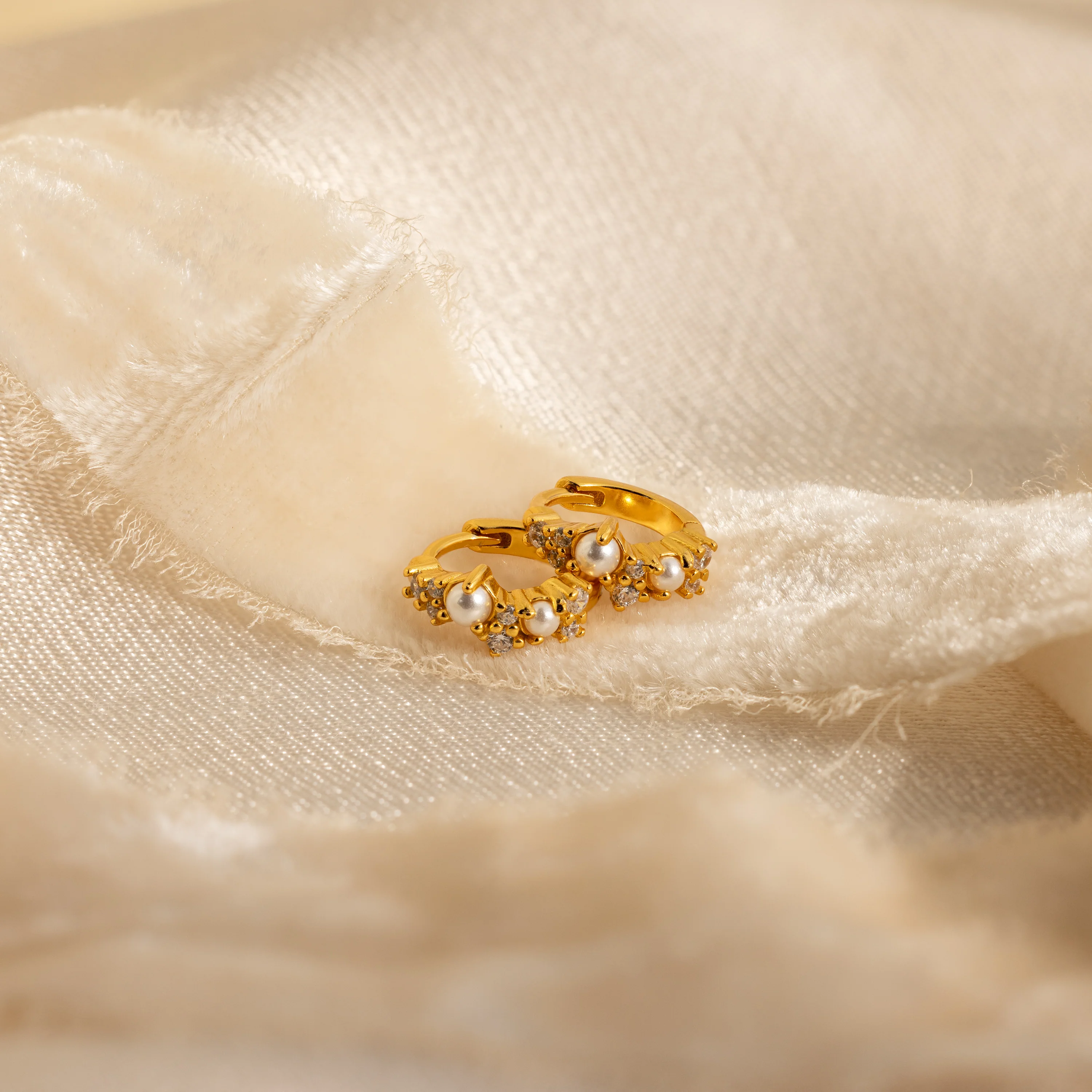 Pearl Diamond Cluster Huggies in 18K Gold - Image 6