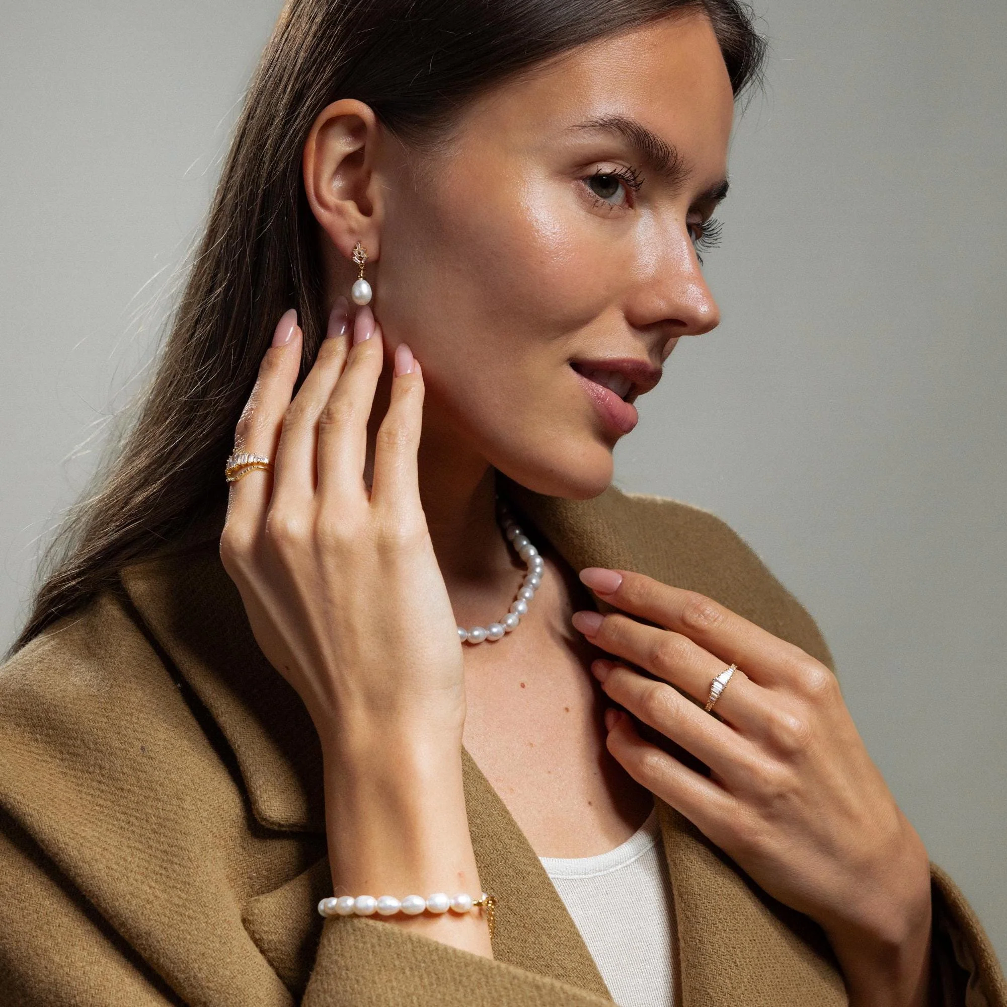 Pearl Diamond Drop Earrings - Image 10