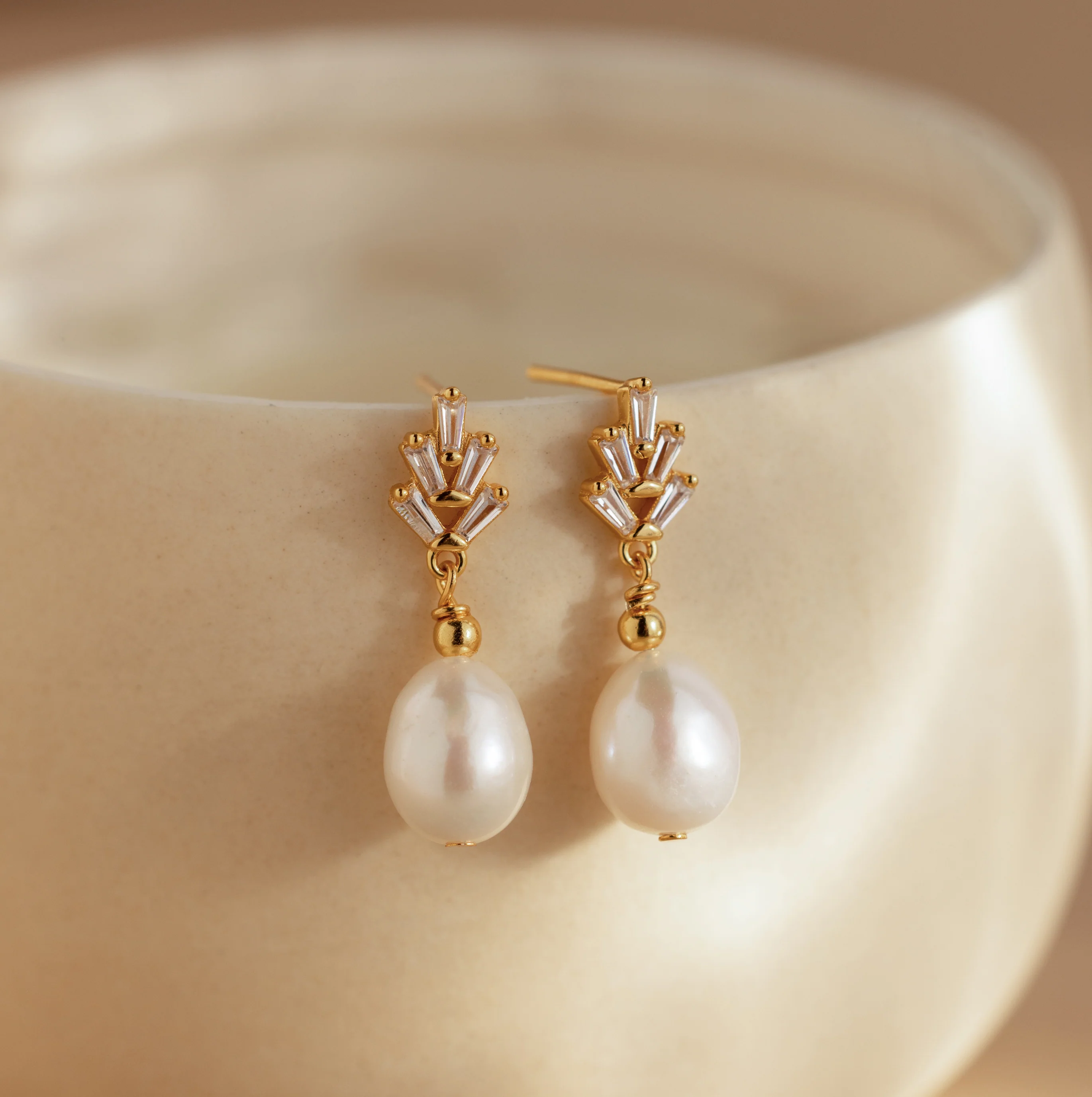 Pearl Diamond Drop Earrings - Image 3