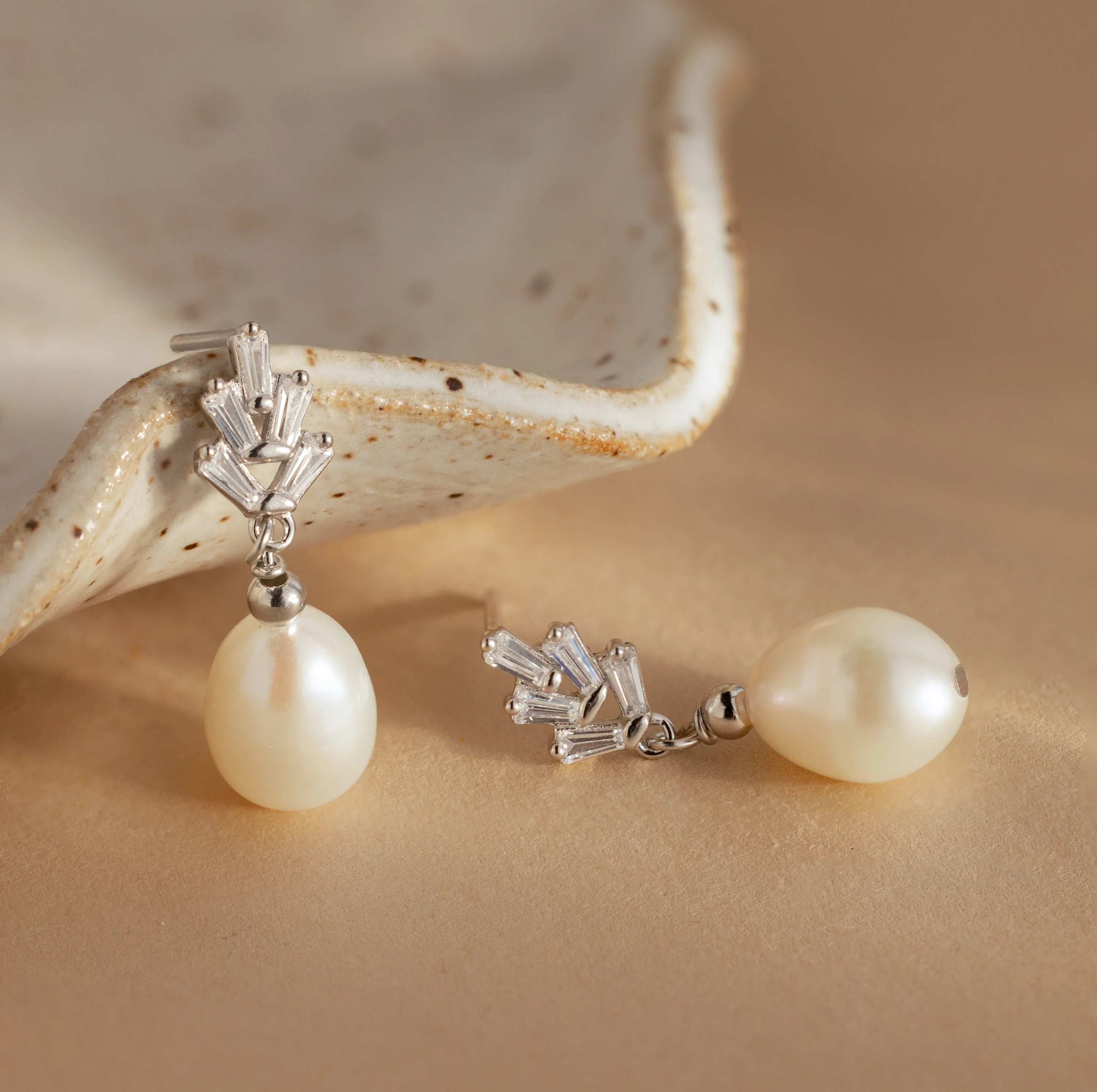 Pearl Diamond Drop Earrings - Image 5
