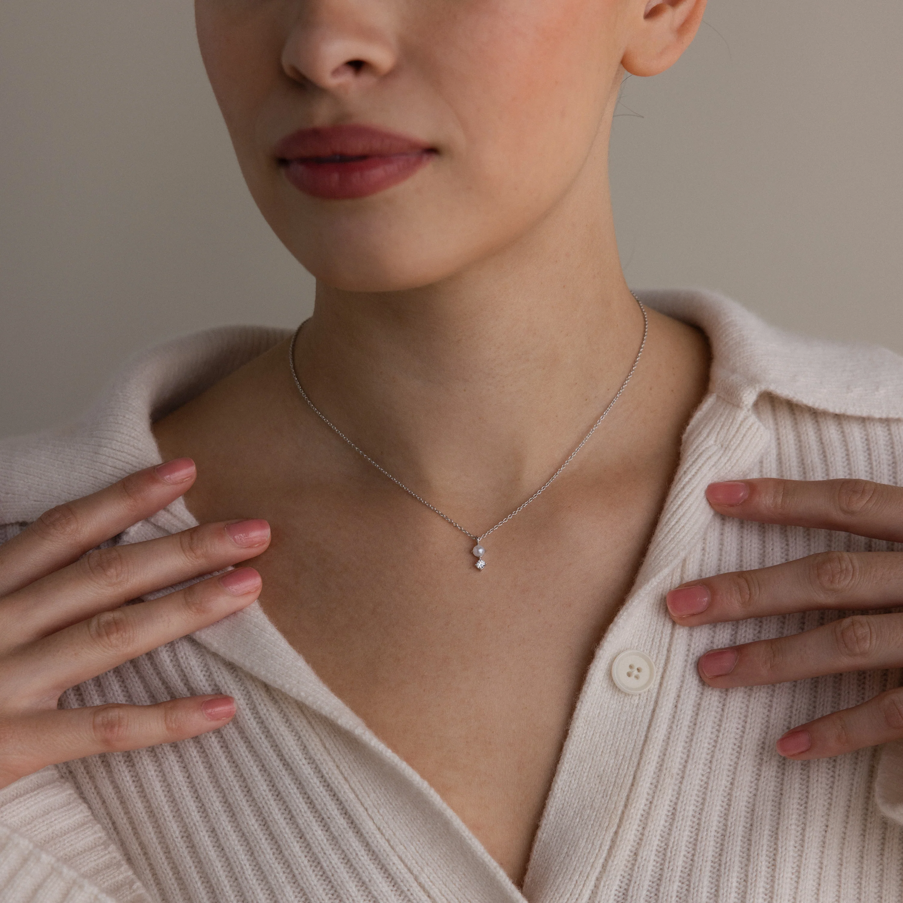 Pearl Diamond Drop Necklace - Image 6