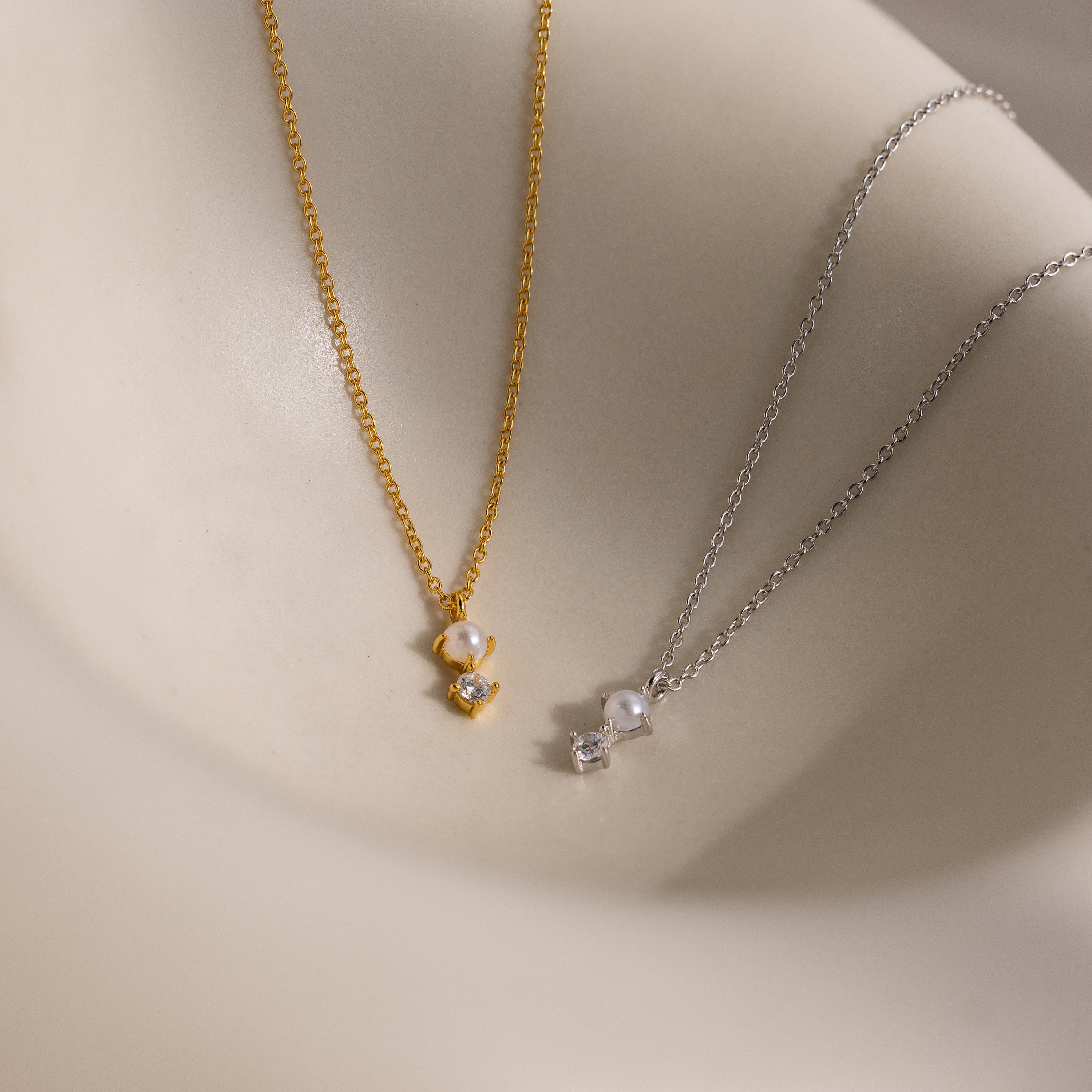 Pearl Diamond Drop Necklace in Silver - Image 3