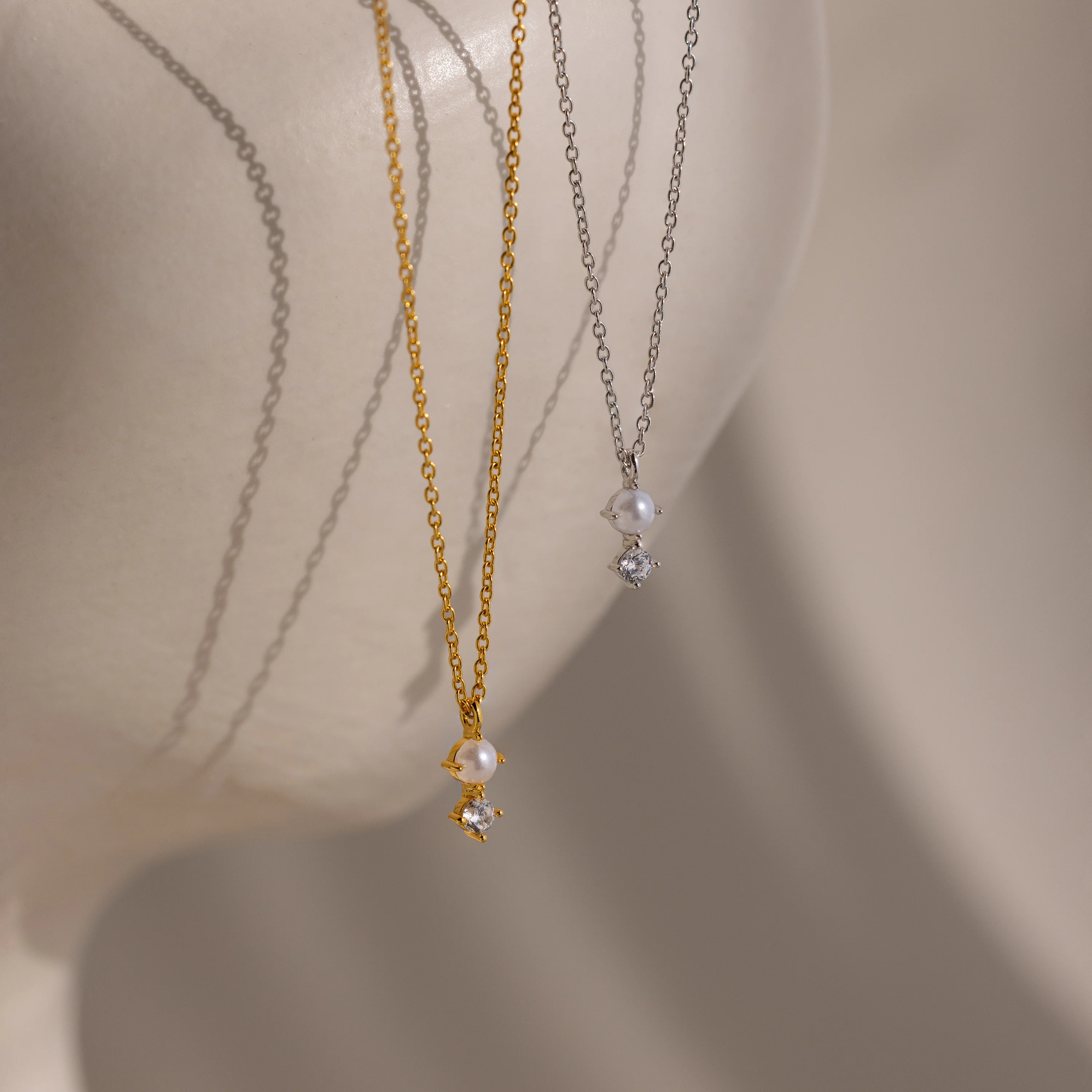 Pearl Diamond Drop Necklace in Silver - Image 5