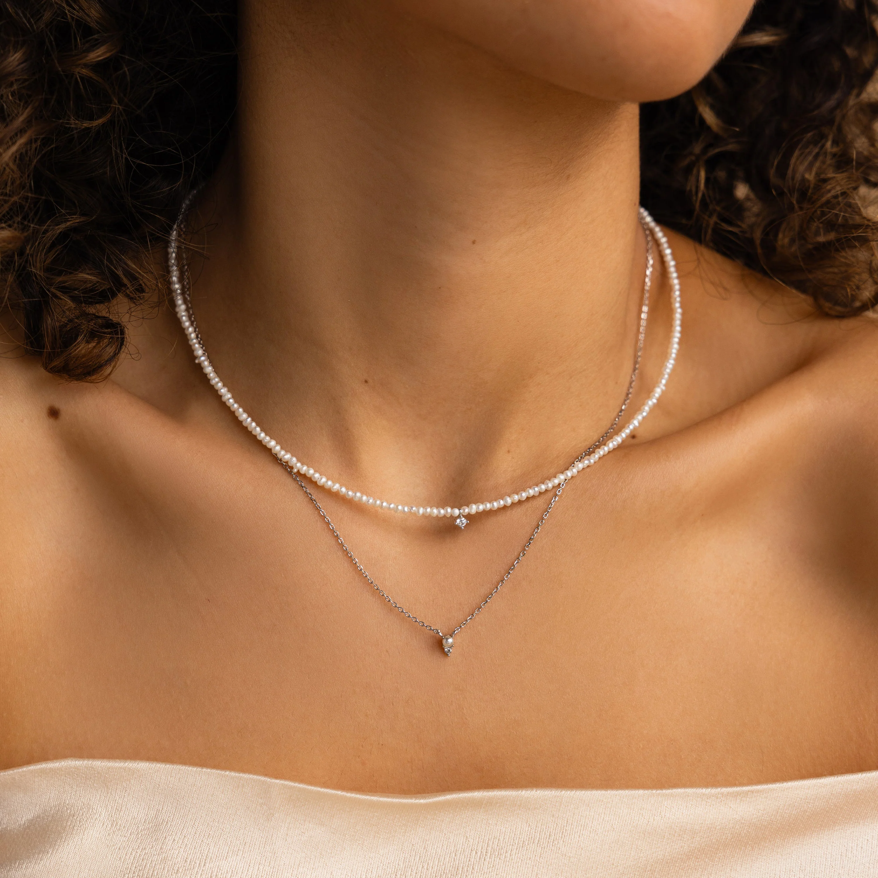 Pearl & Diamond Duo Necklace - Image 4