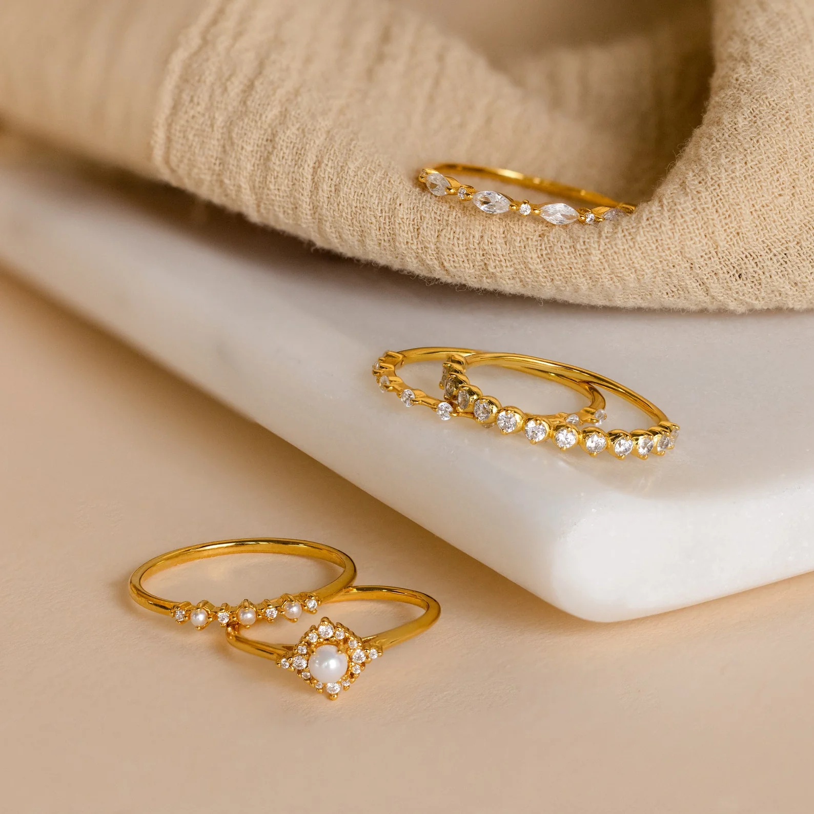 Pearl Diamond Stacking Rings - Image 2