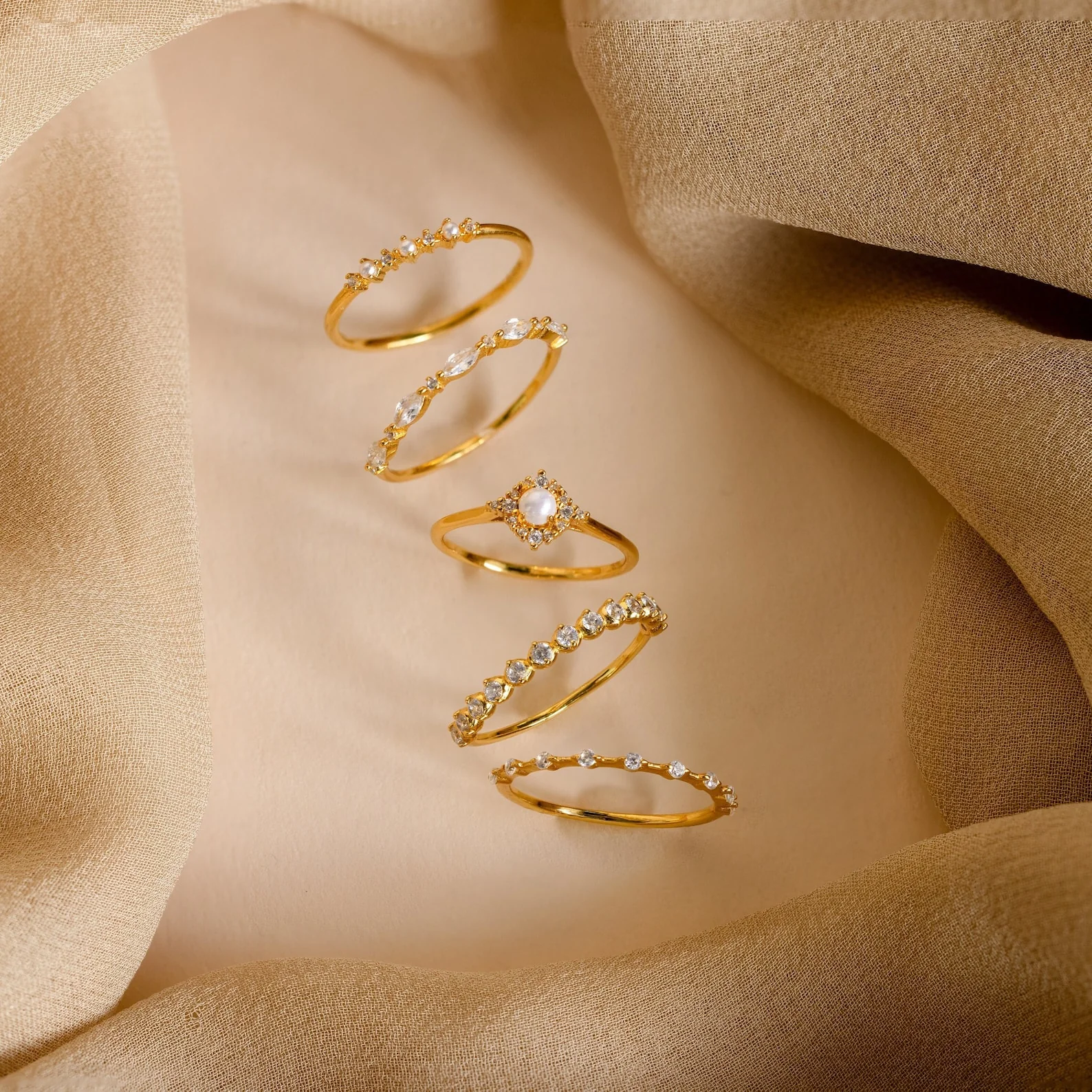 Pearl Diamond Stacking Rings - Image 3