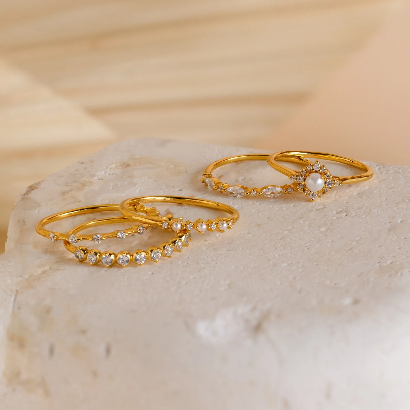 Pearl Diamond Stacking Rings - Image 4