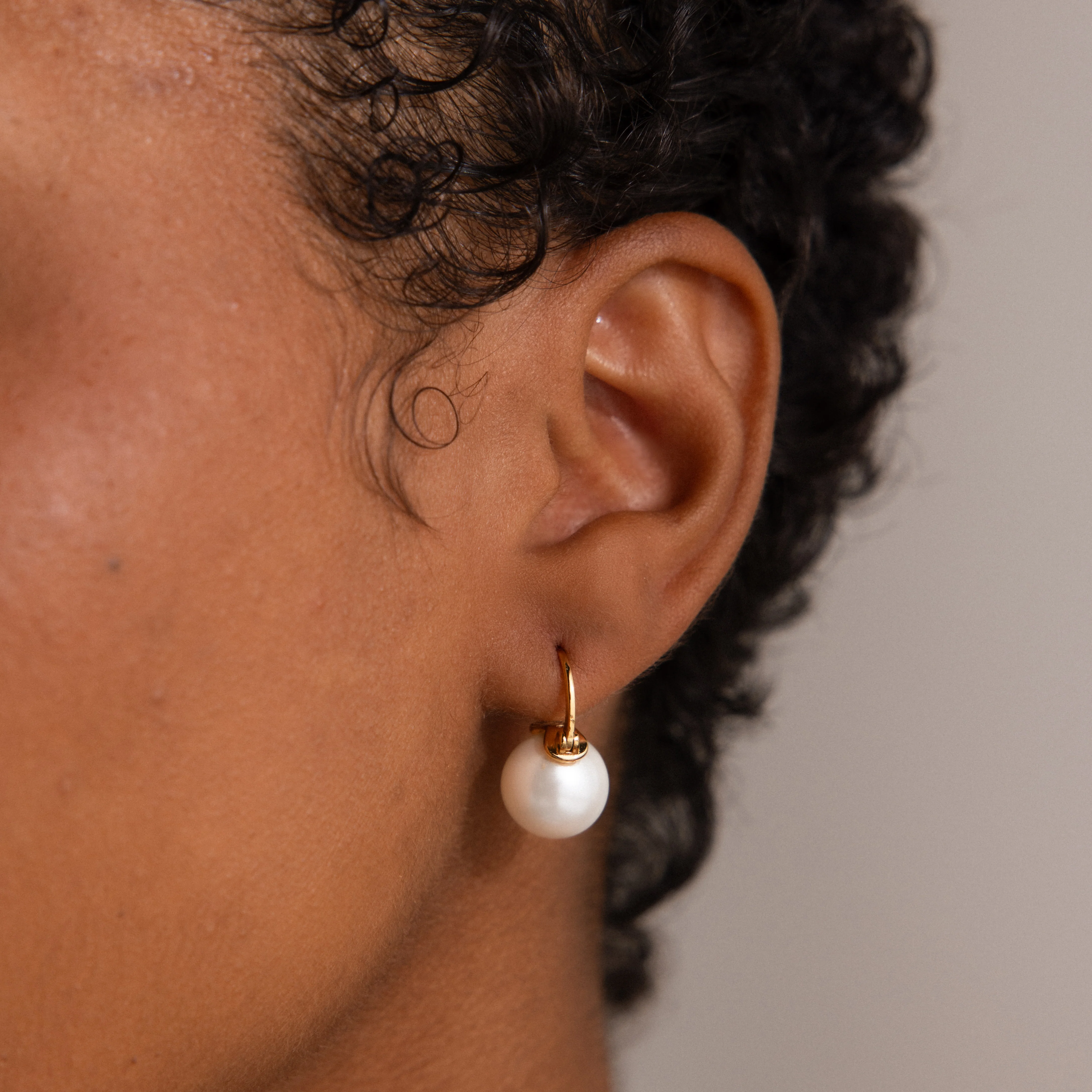 Pearl Dome Drop Earrings in 18K Gold - Image 2