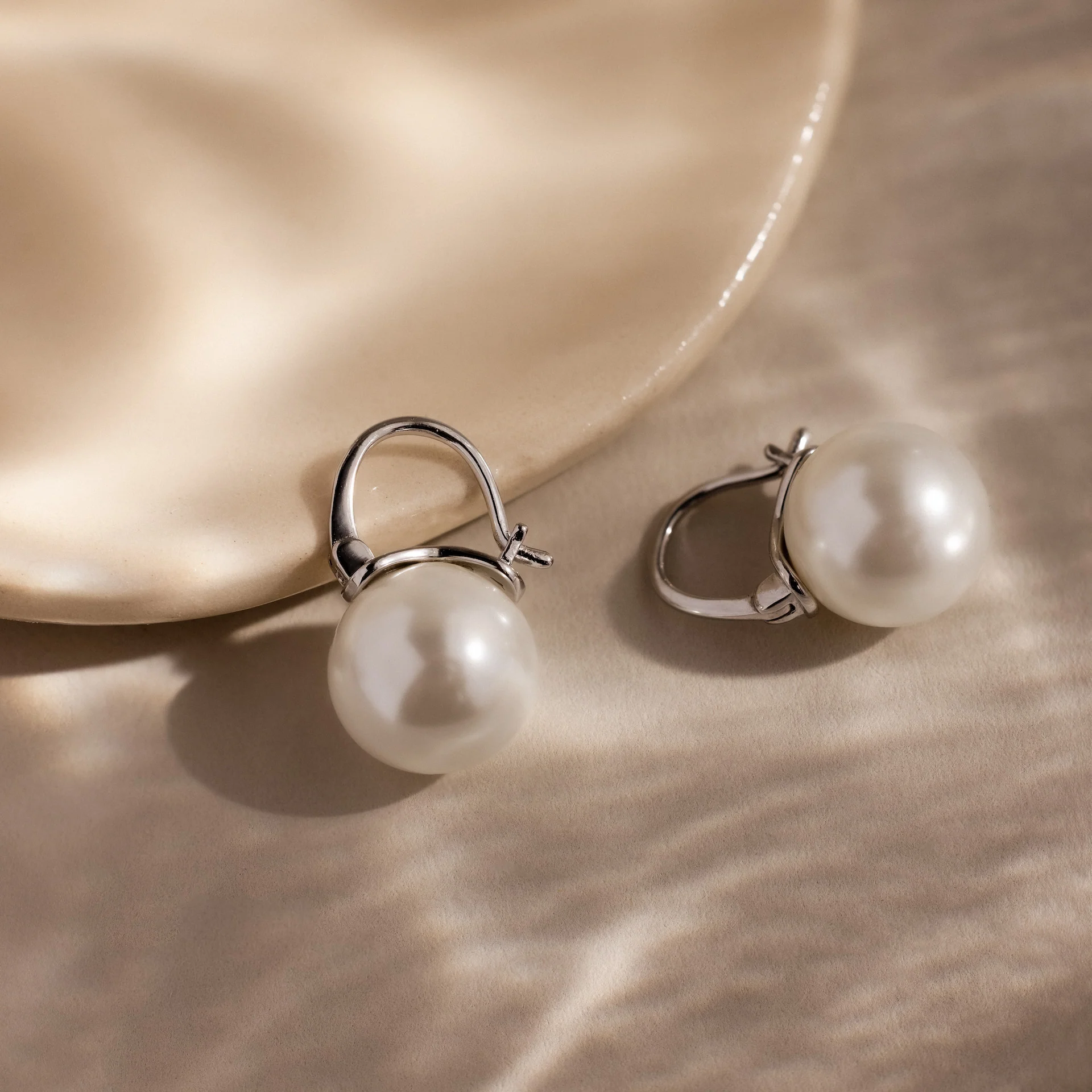 Pearl Dome Drop Earrings in Silver - Image 3