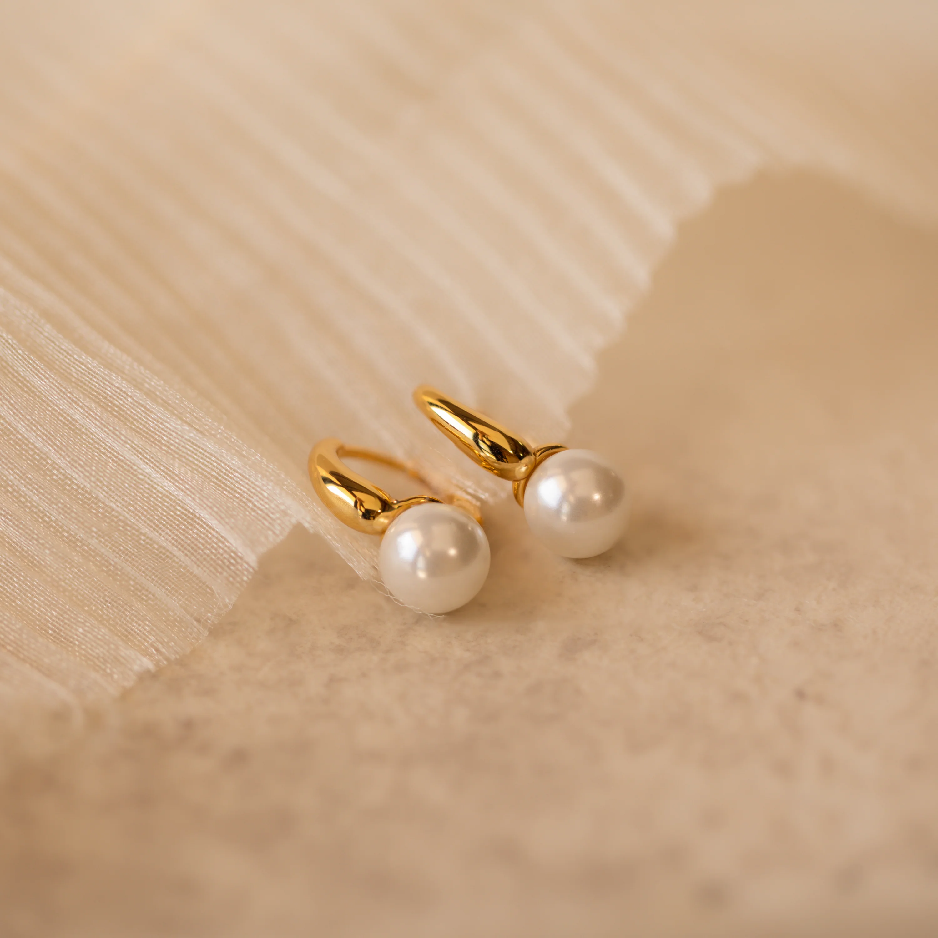 Pearl Drop Huggies in 18K Gold - Image 7