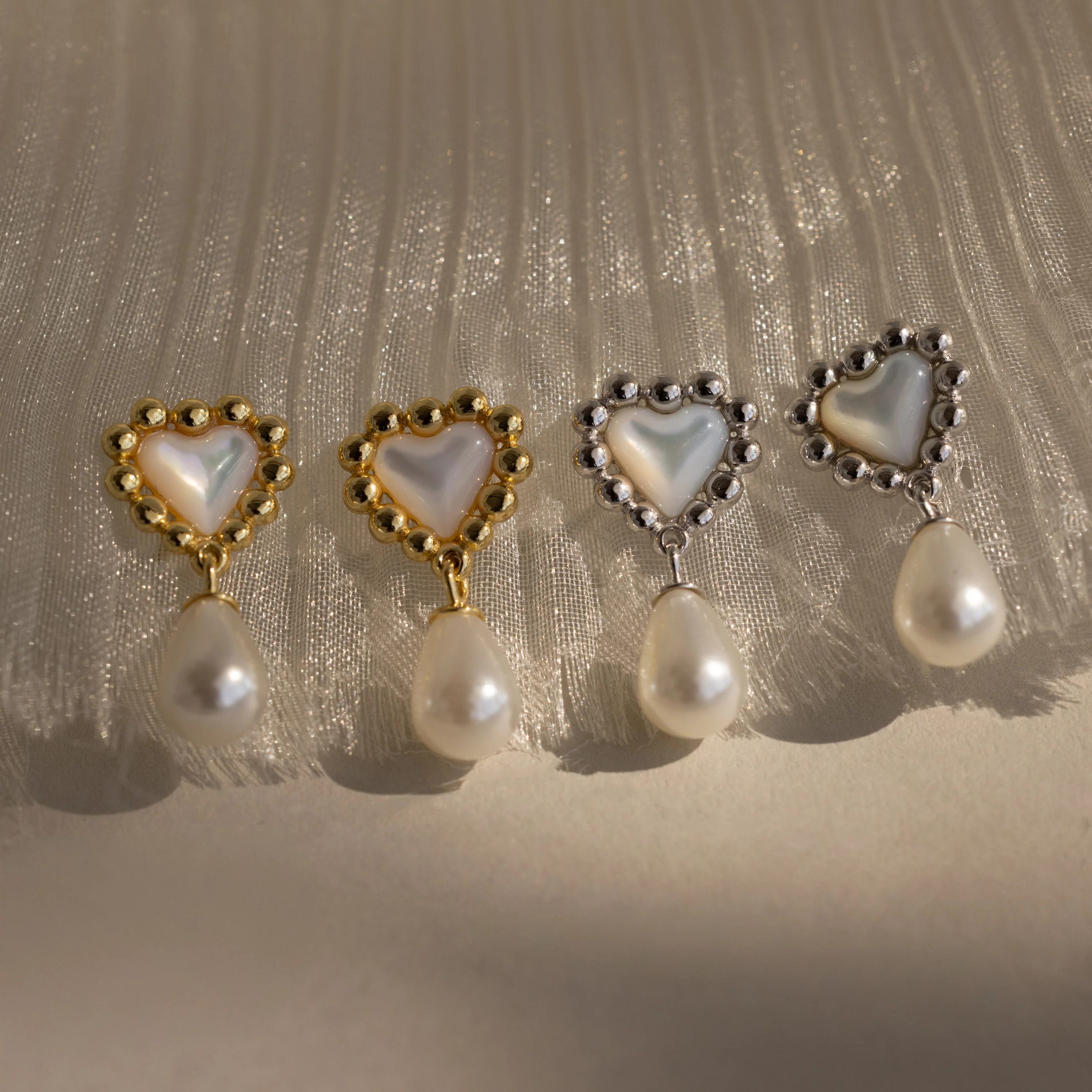 Pearl Heart Beaded Drop Studs in 18K Gold - Image 5