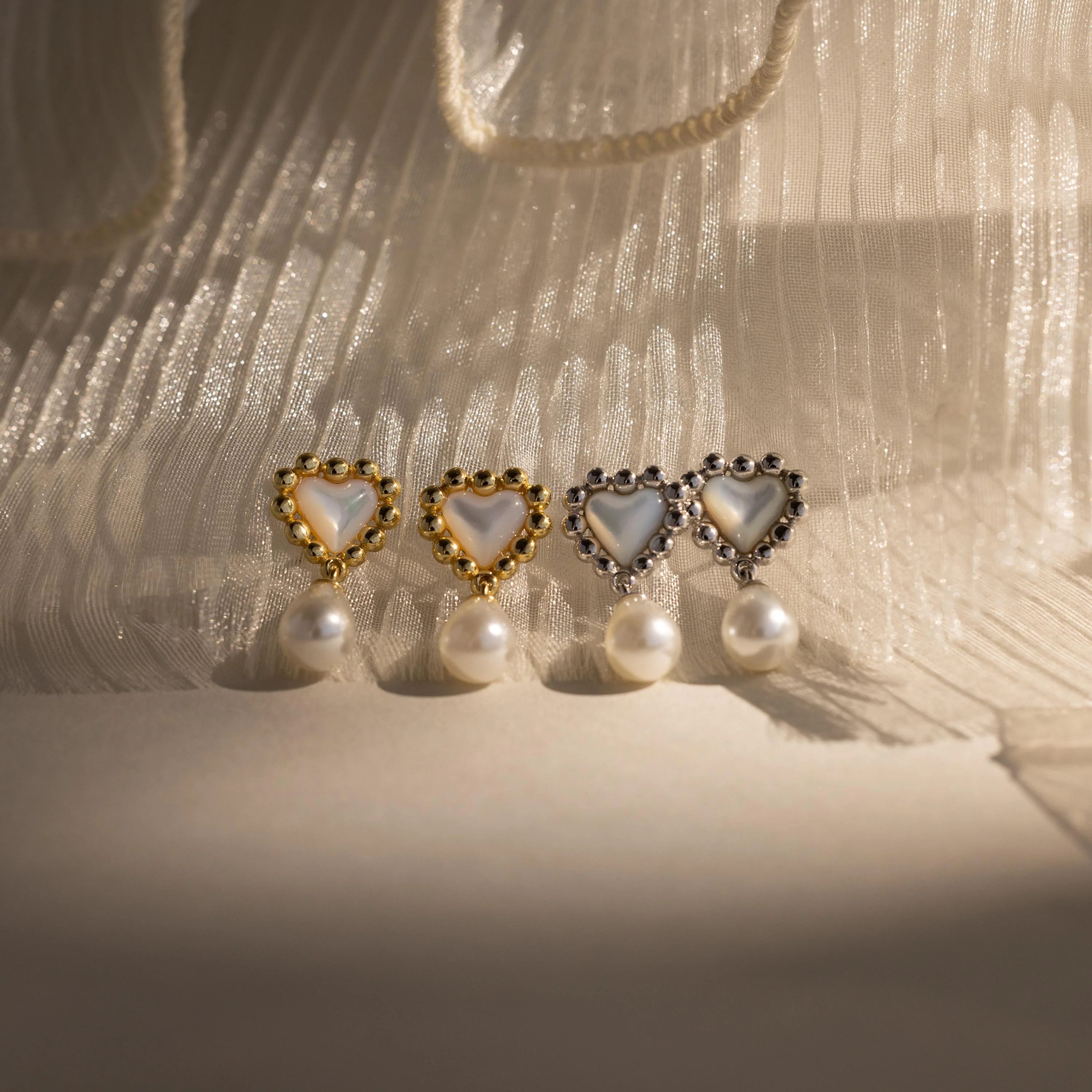 Pearl Heart Beaded Drop Studs - Image 3