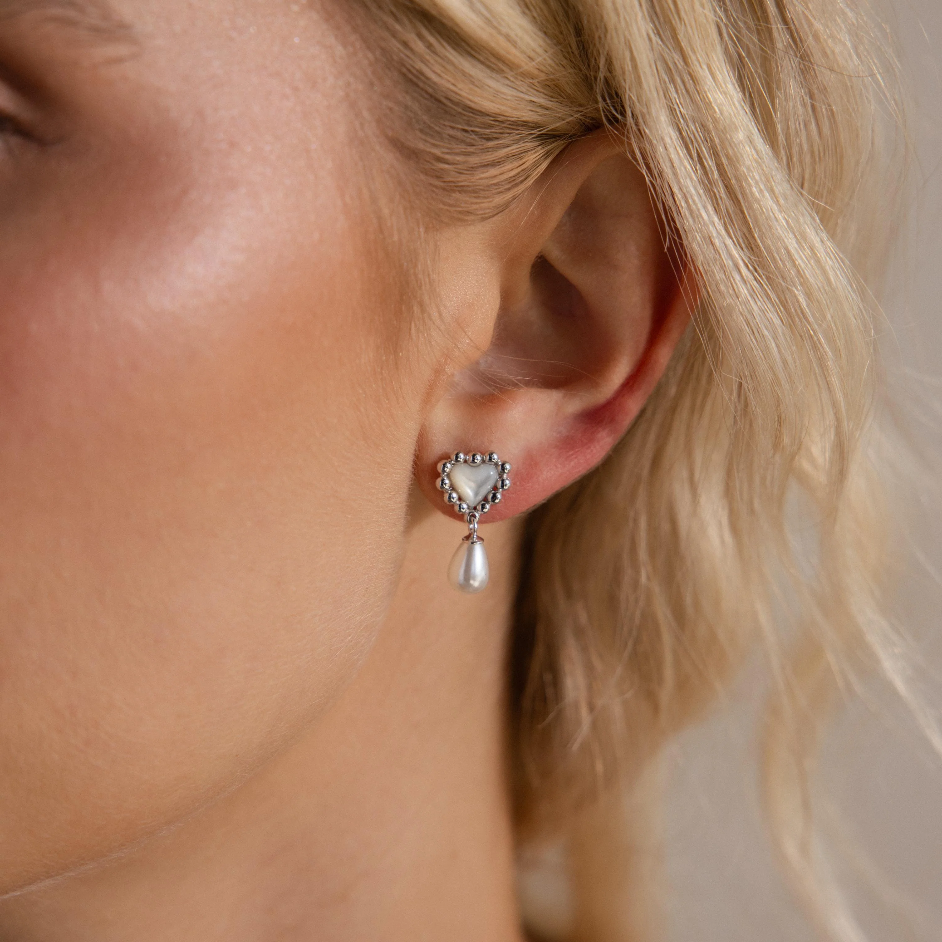 Pearl Heart Beaded Drop Studs - Image 4