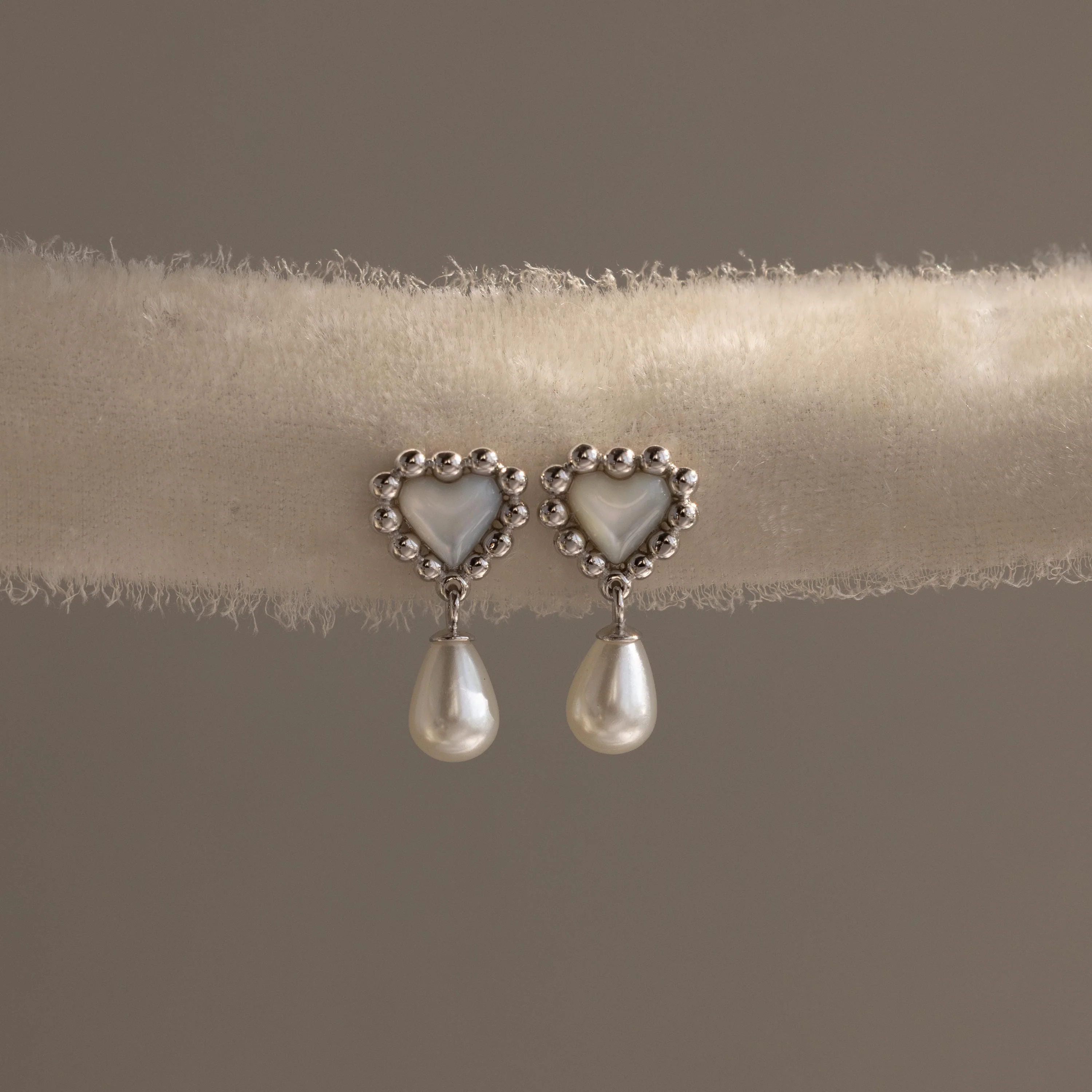 Pearl Heart Beaded Drop Studs - Image 5