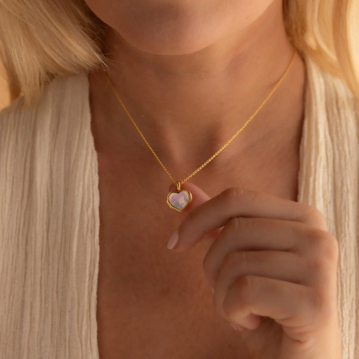 Pearl Heart Locket Necklace - Image 2