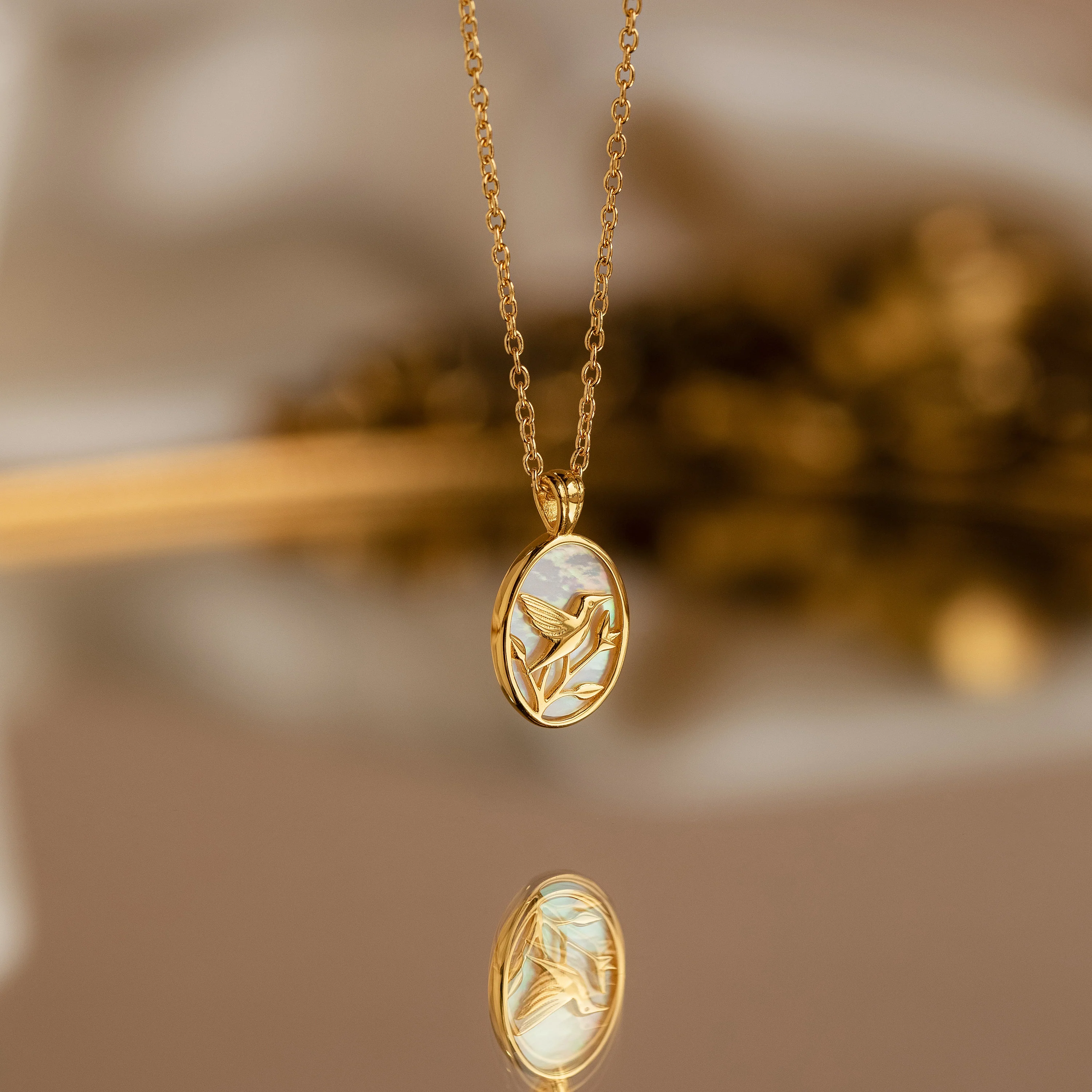 Pearl Hummingbird Necklace in 18K Gold - Image 3