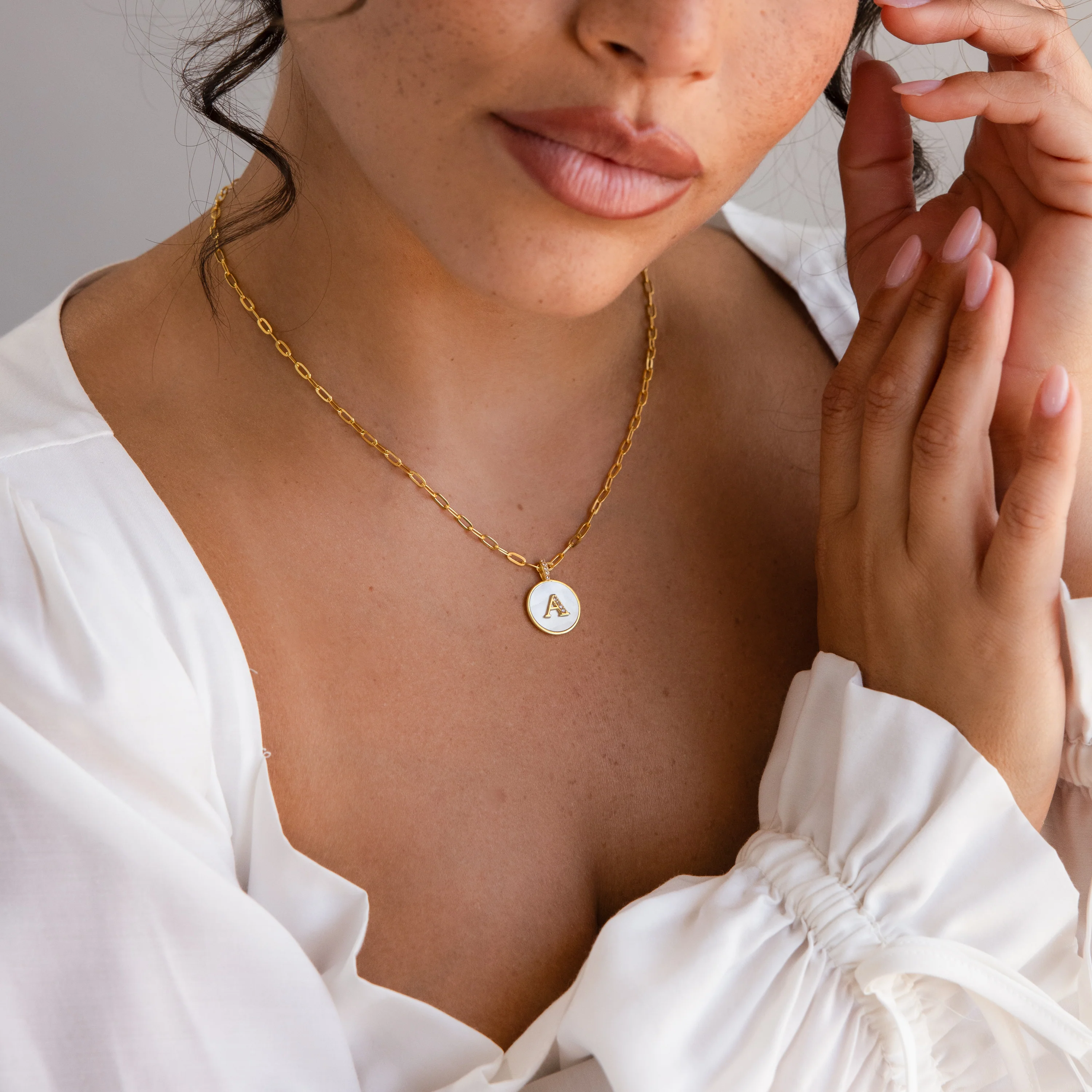 Pearl Initial Disc Necklace - Image 2