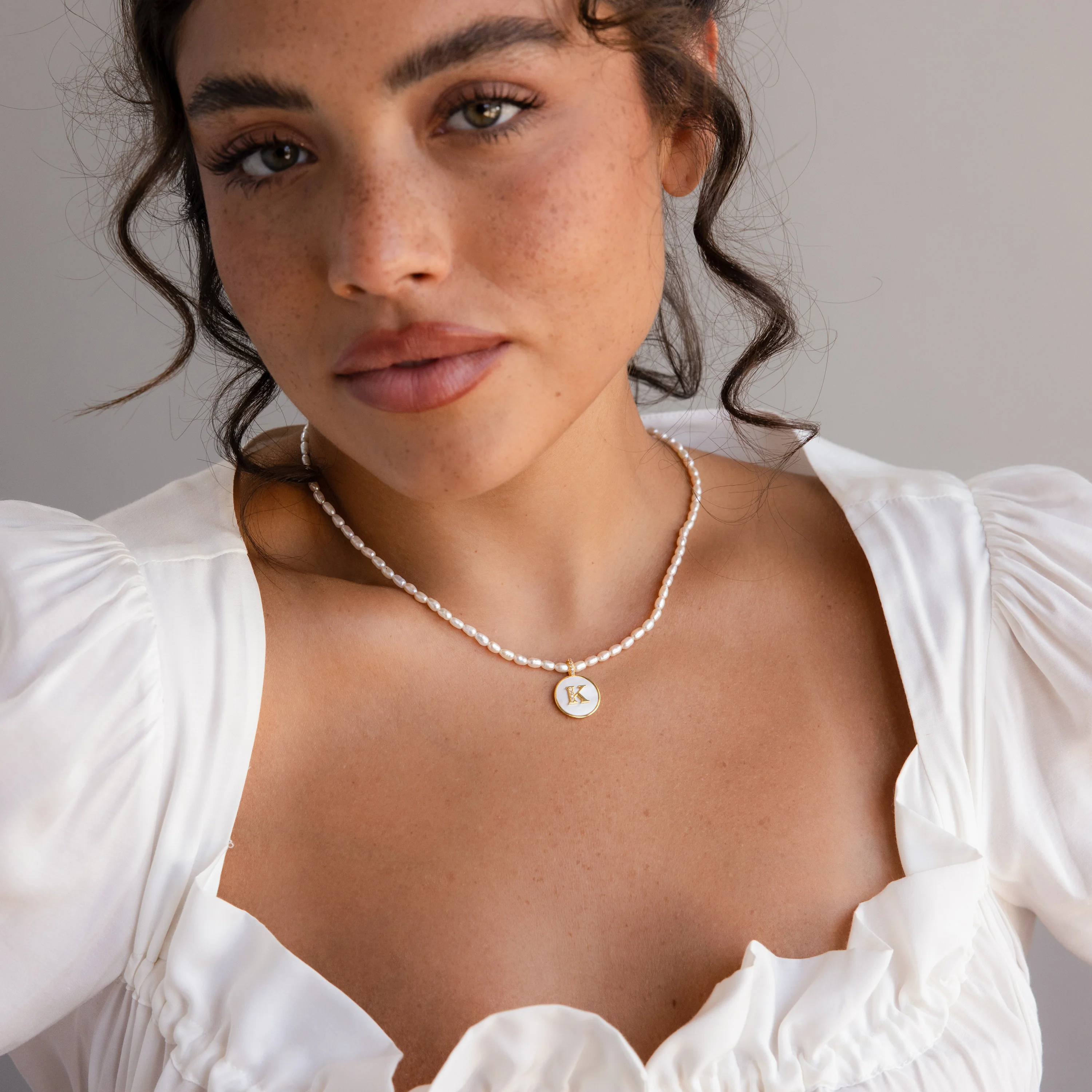 Pearl Initial Disc Necklace - Image 5