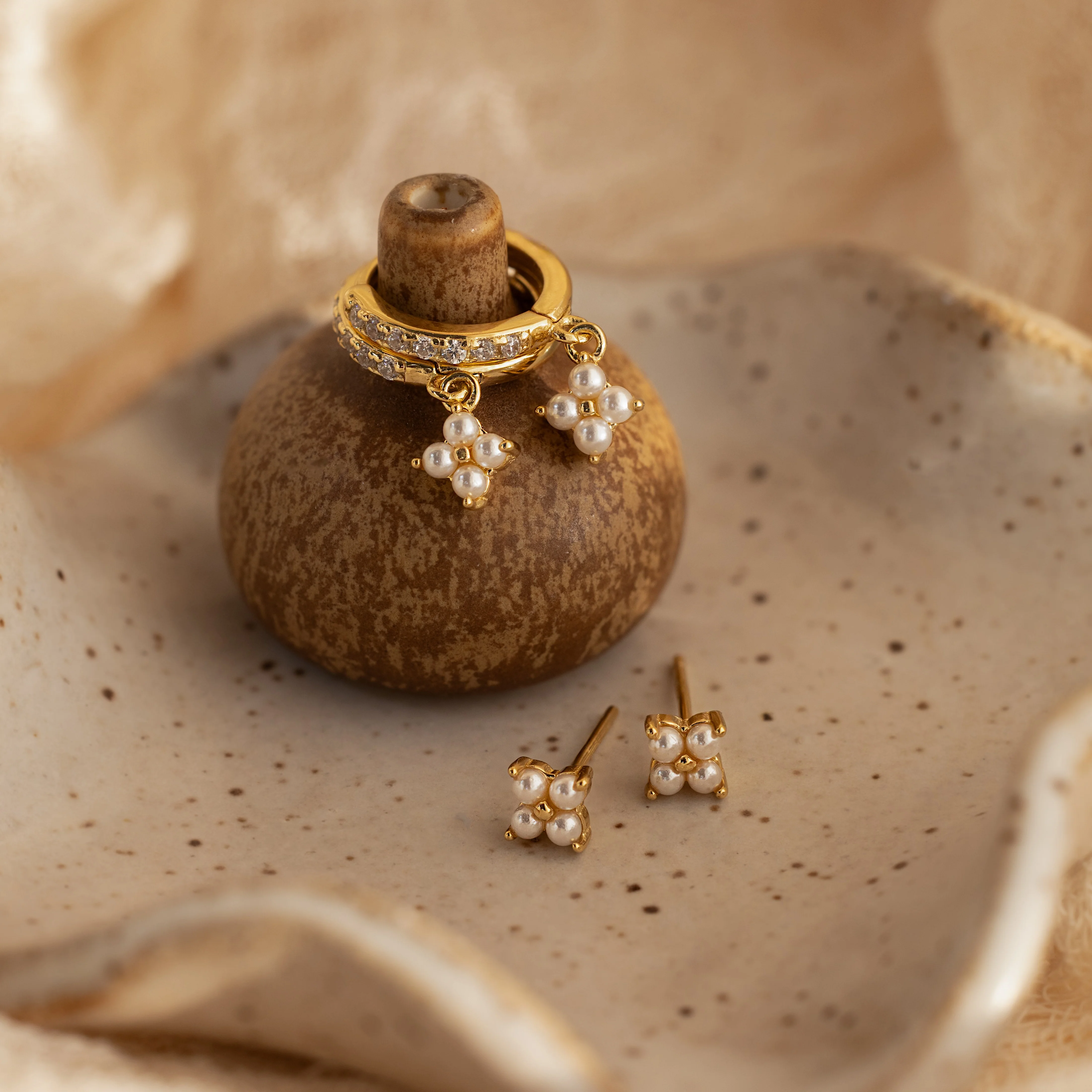 Pearl Ivy Flower Huggies in 18K Gold - Image 5