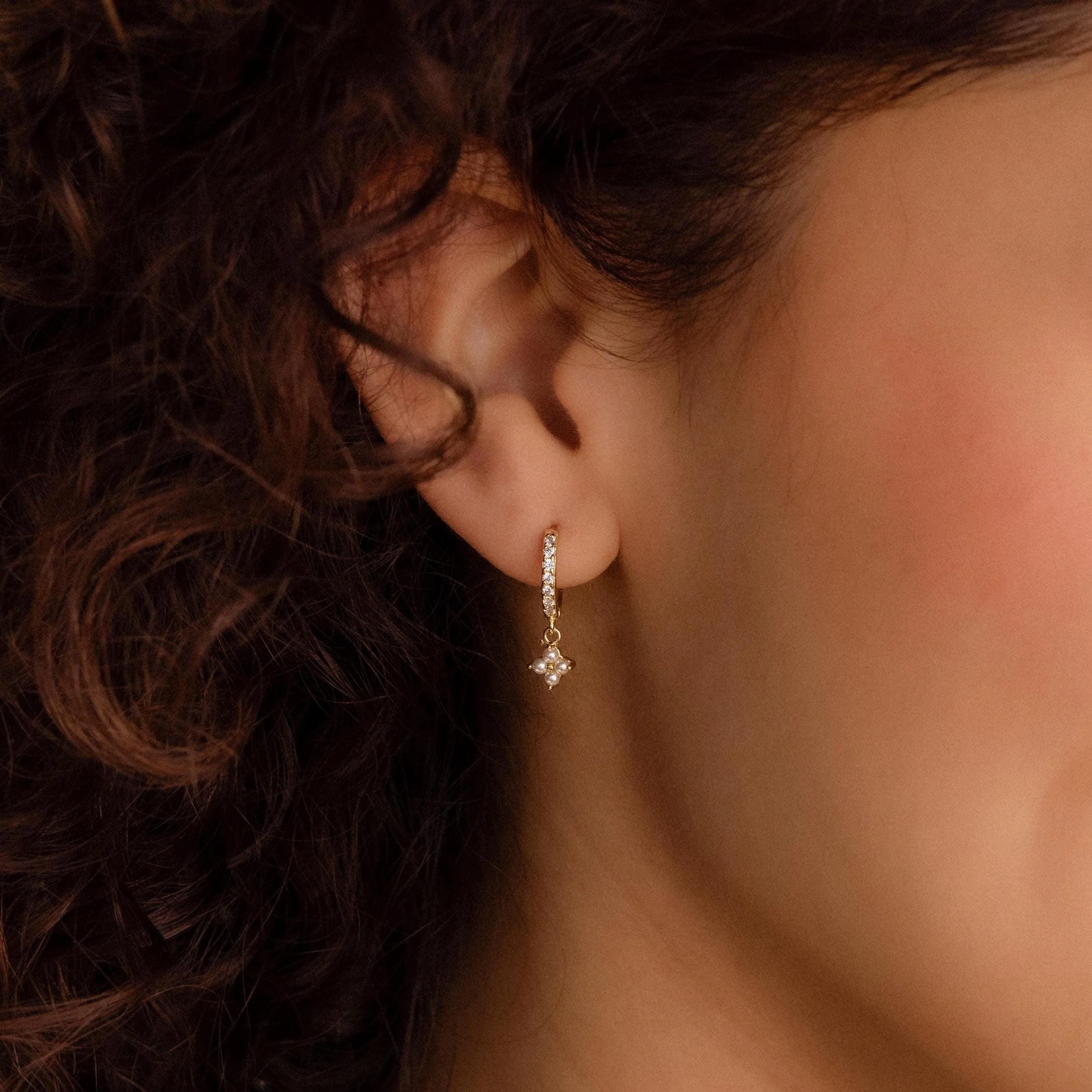 Pearl Ivy Flower Huggies in 18K Gold - Image 2