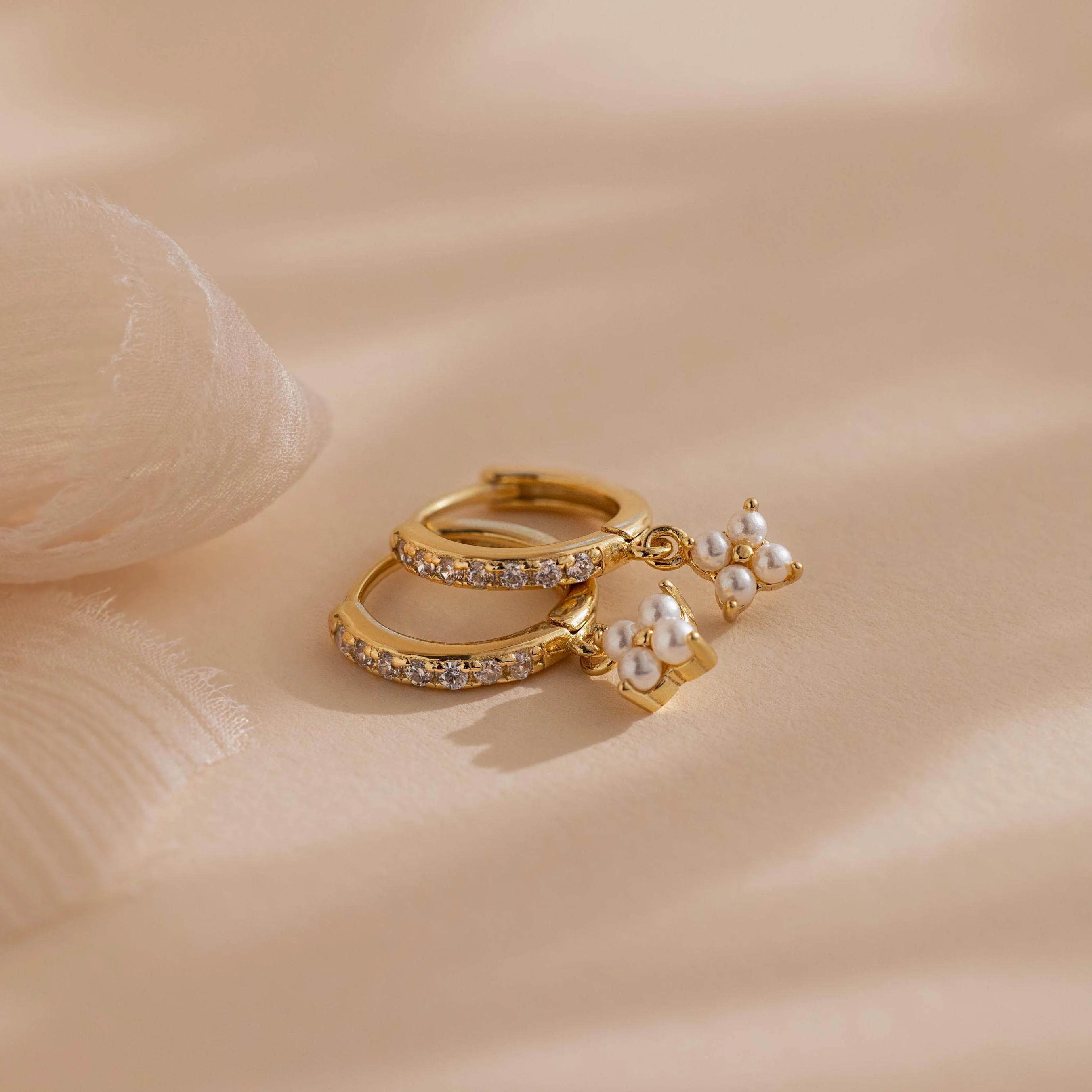Pearl Ivy Flower Huggies in 18K Gold - Image 3