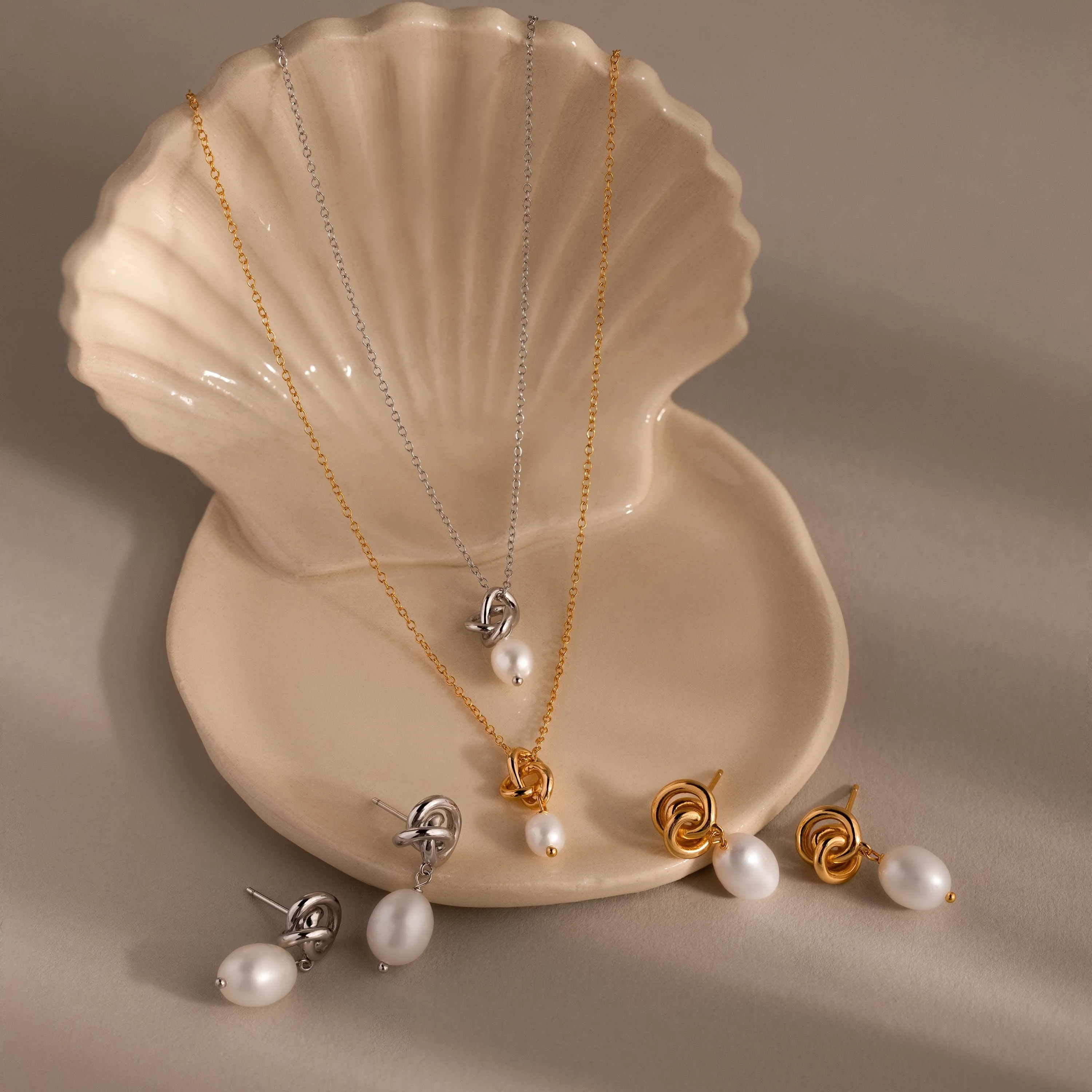 Pearl Knot Necklace & Earrings Set - Image 7