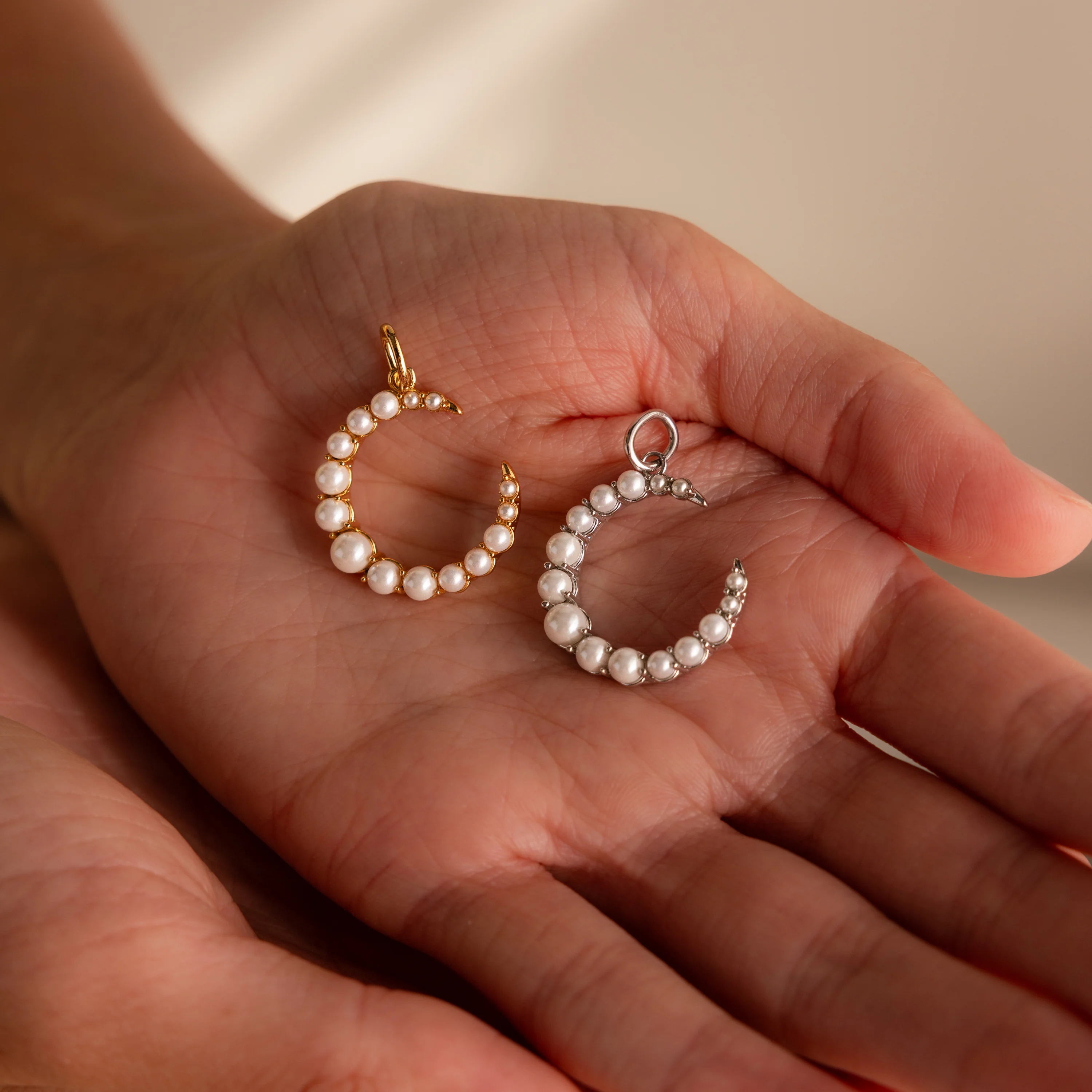 Pearl Moon Charm in Silver - Image 2