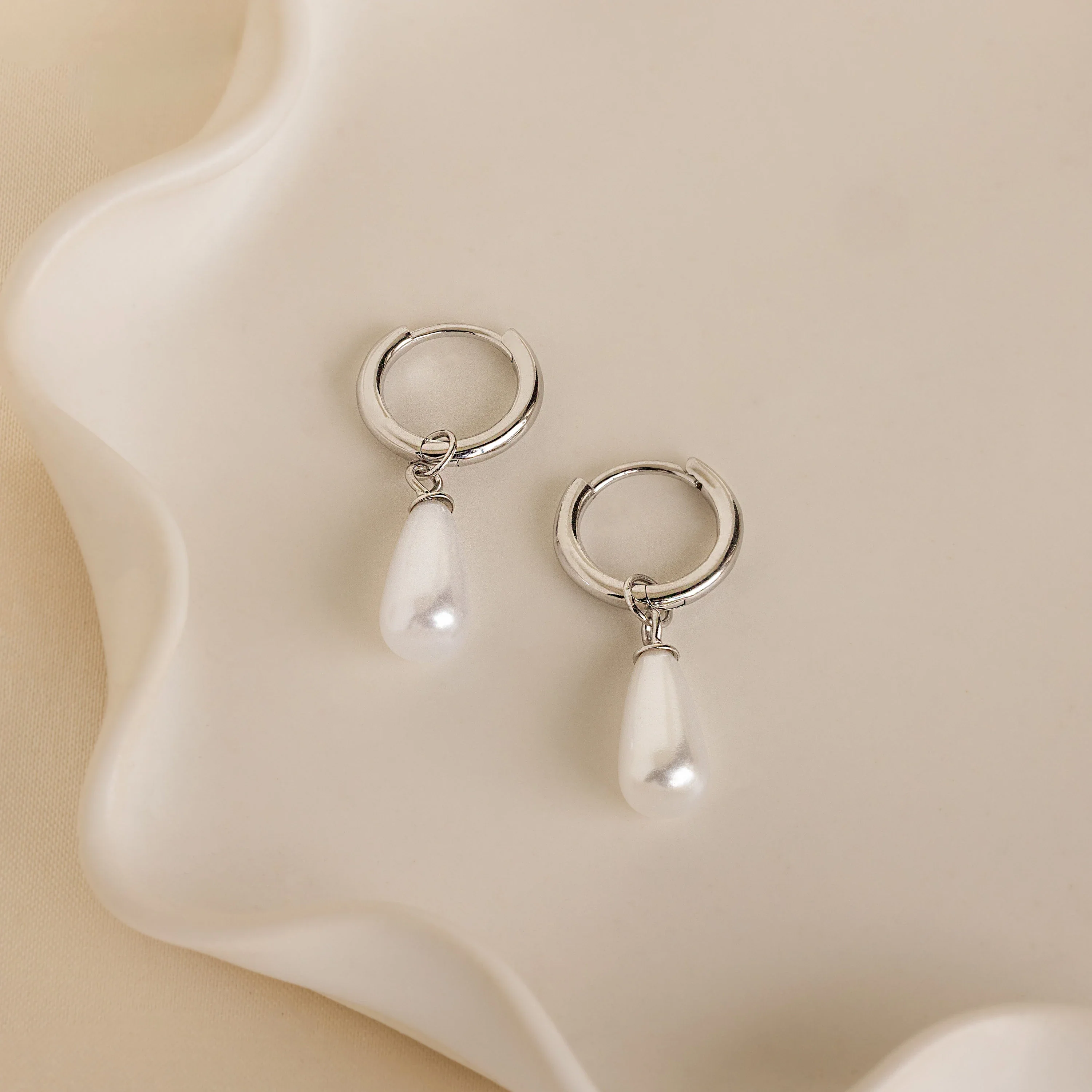 Pearl Teardrop Huggies - Image 5