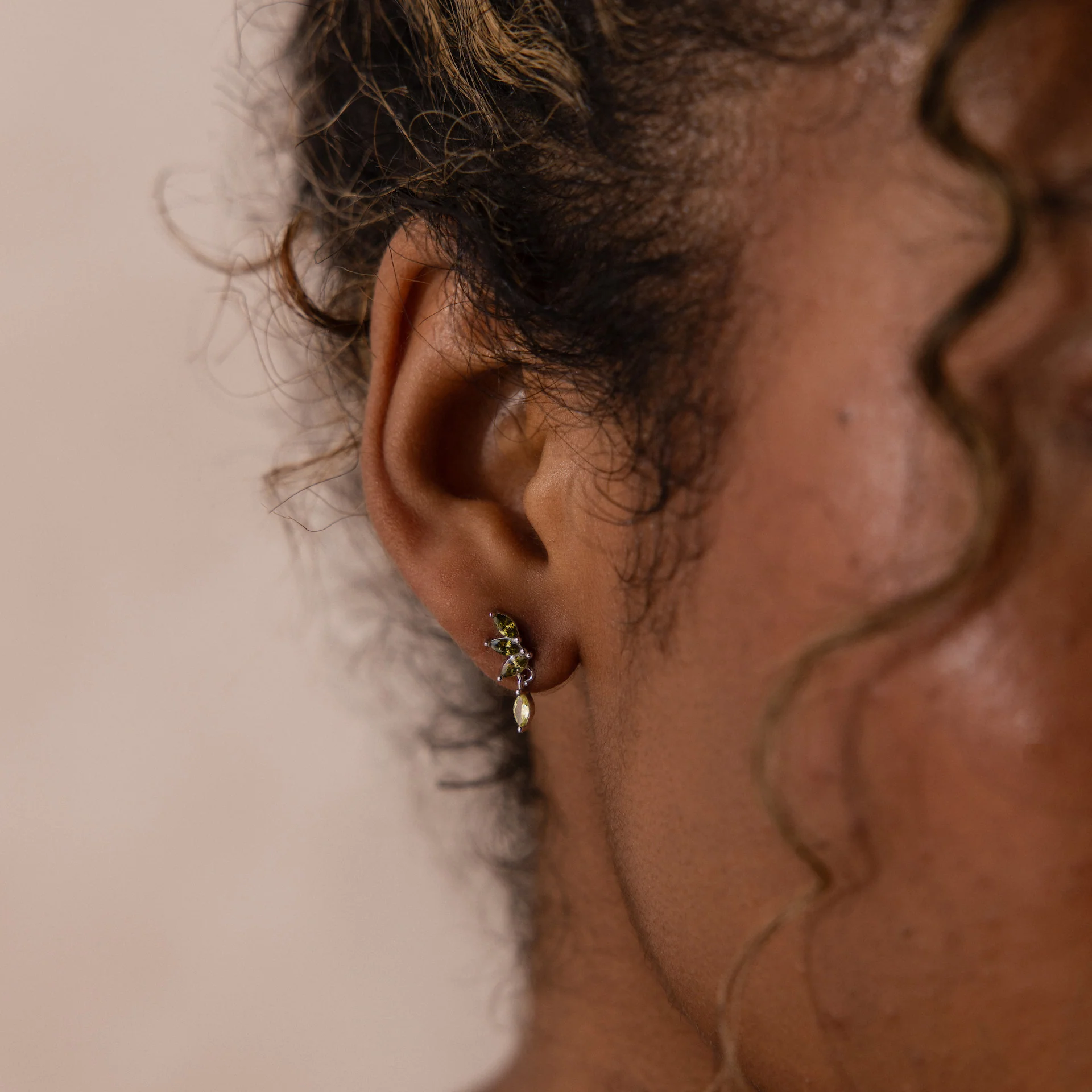 Peridot Marquise Drop Studs in Silver - Image 2