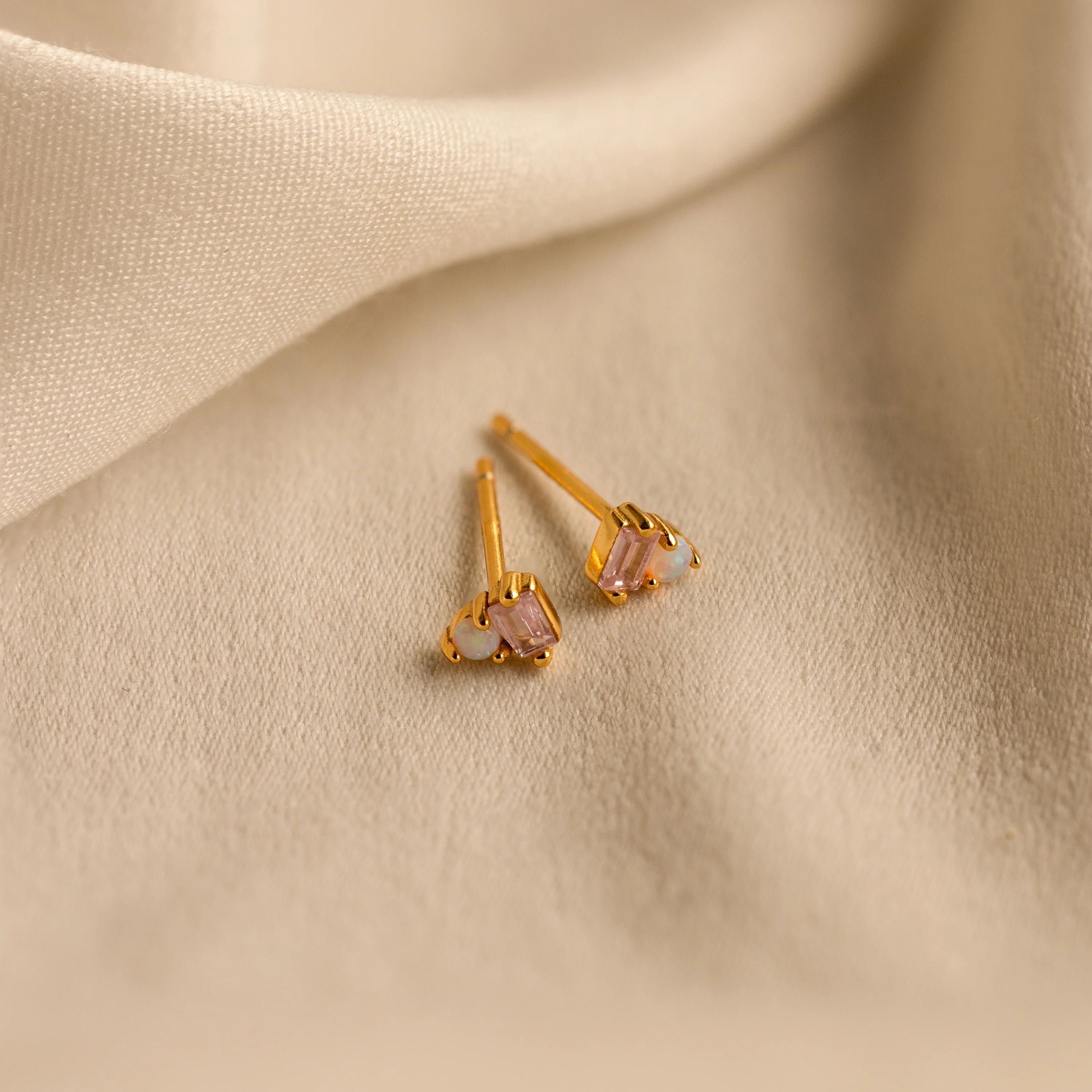 Pink Baguette Opal Studs - Image 2