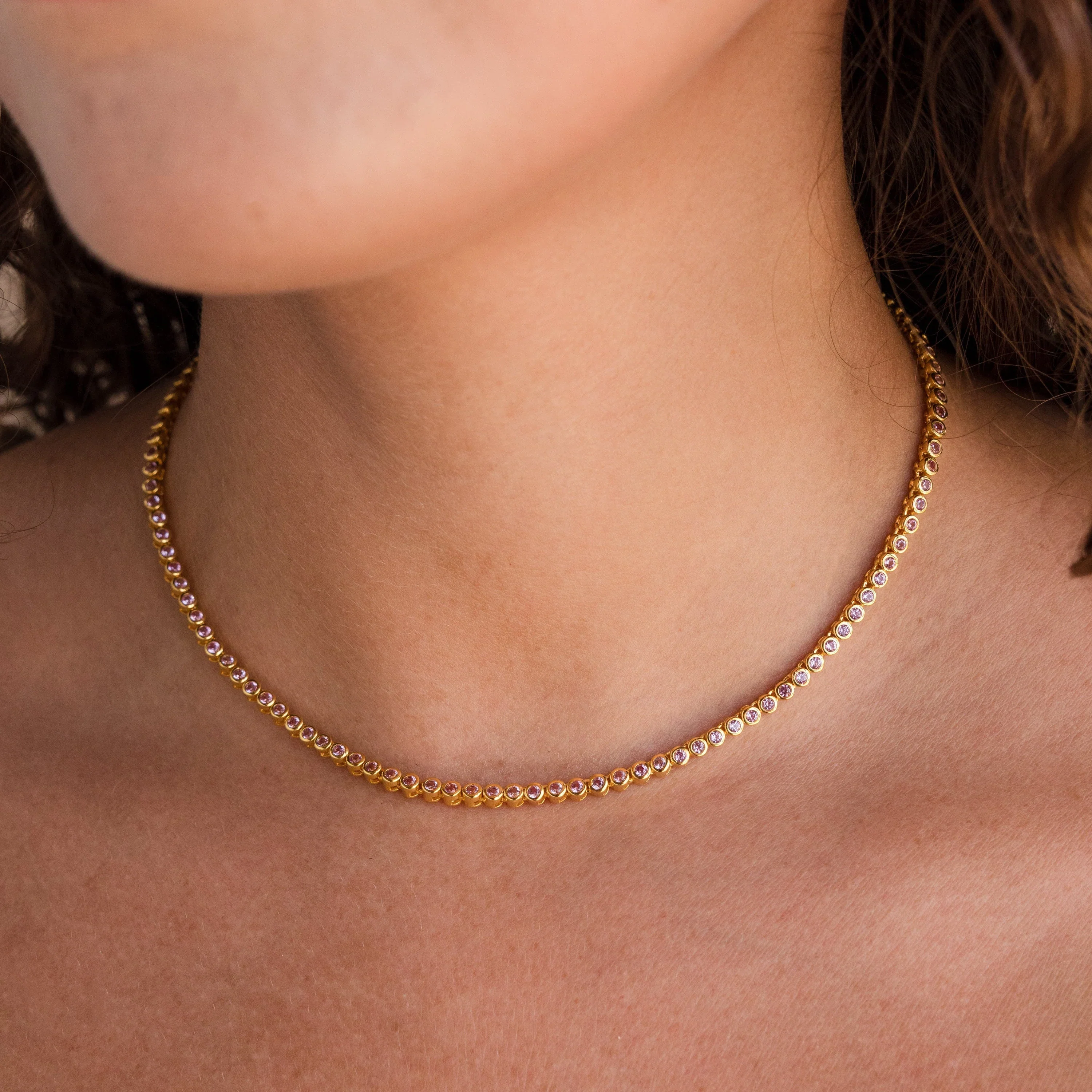 Pink Bezel Tennis Necklace - Image 2